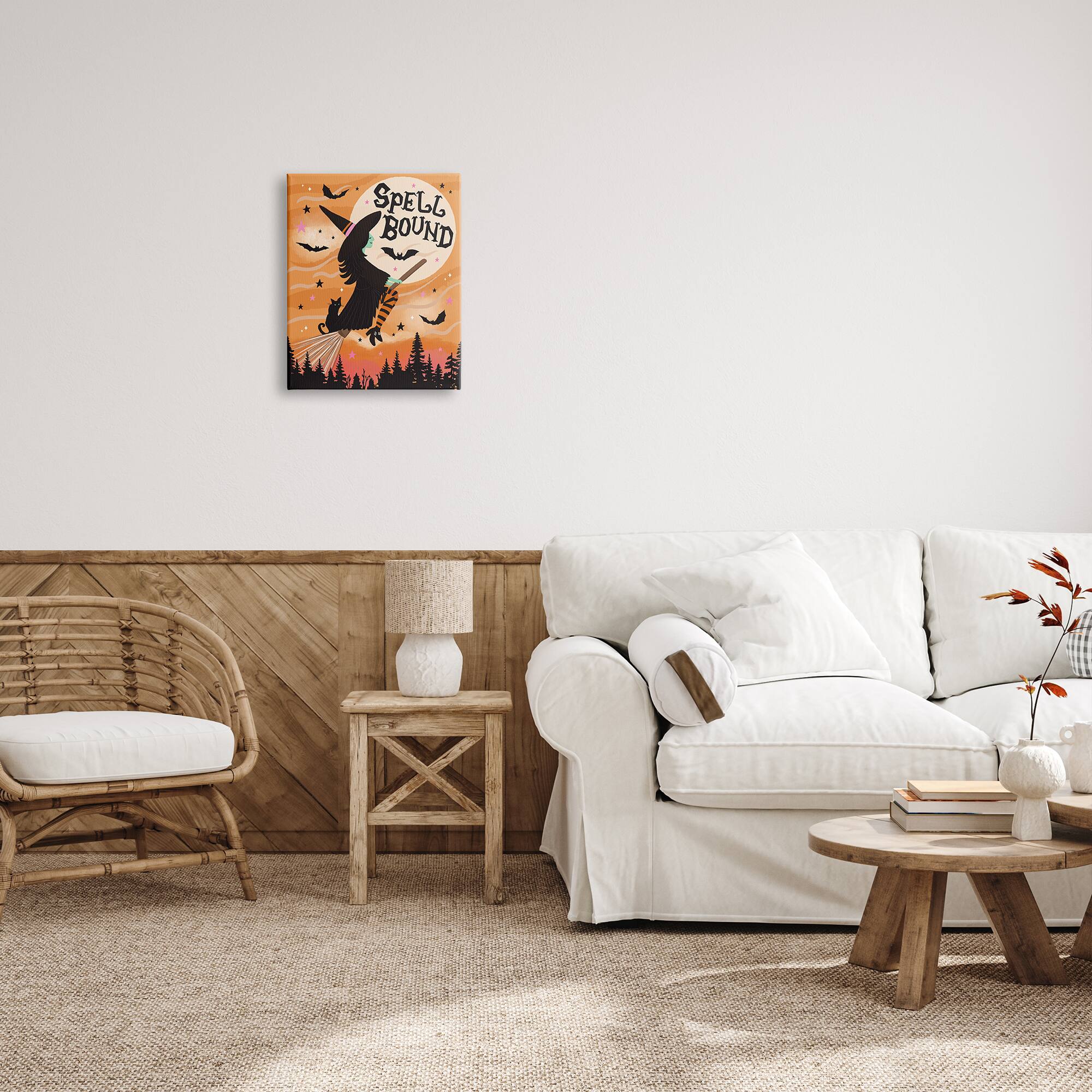 Stupell Industries Spell Bound Witch Flying Moonlit Sky Canvas Wall Art