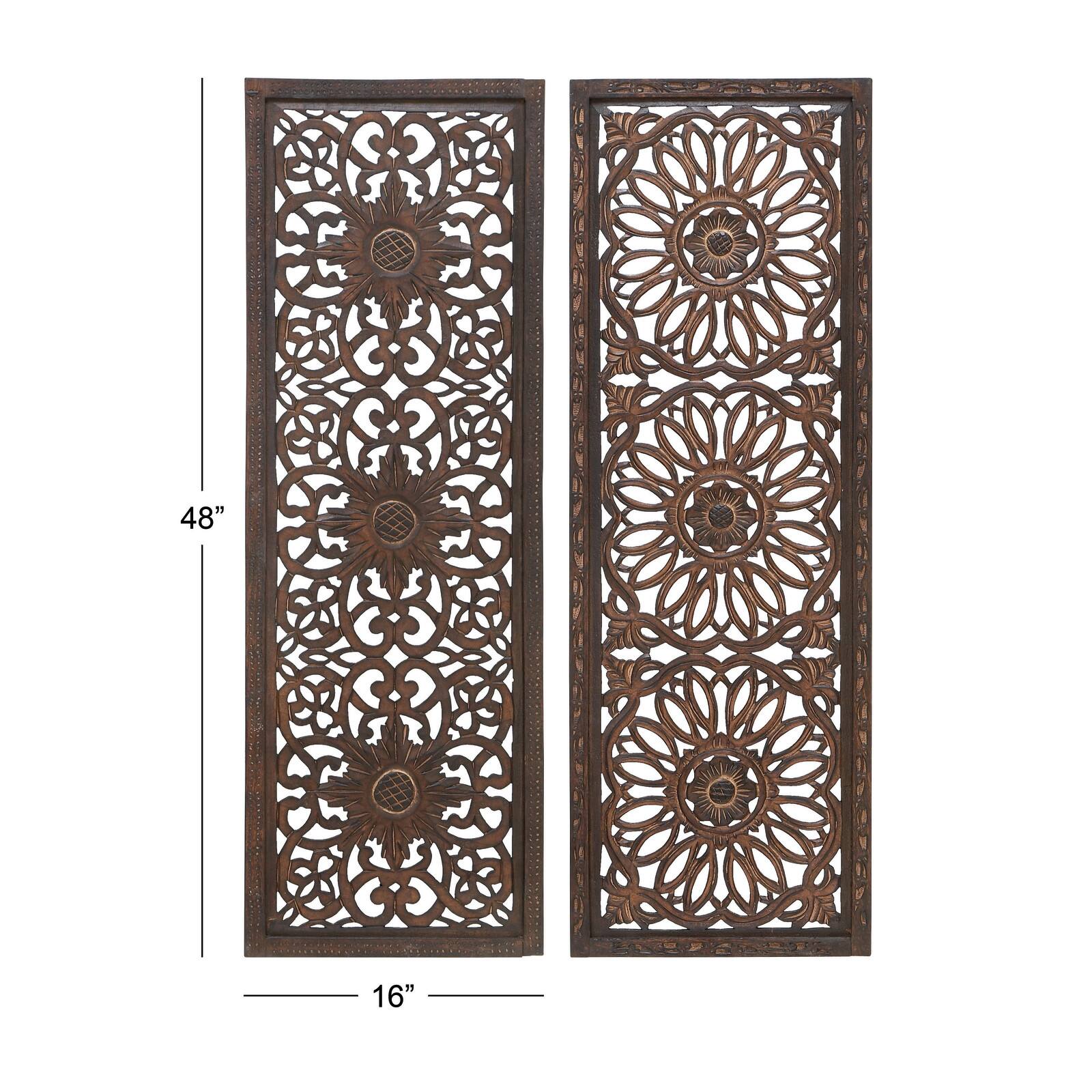 Set of 2 Brown Wood Traditional Wall Decor, 48&#x22; x 16&#x22;