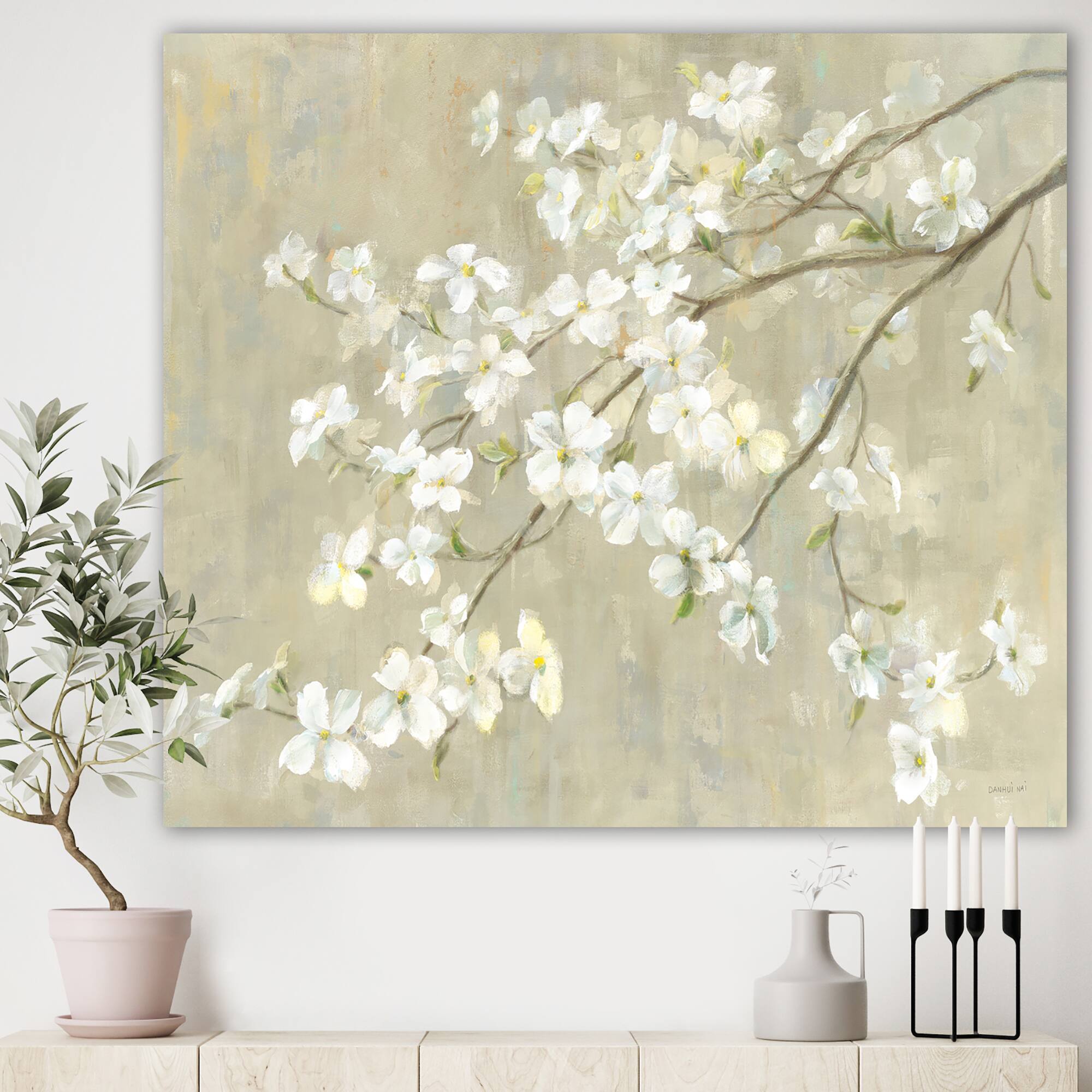 Designart - Dogwood in Spring Neutral - Farmhouse Canvas Artwork