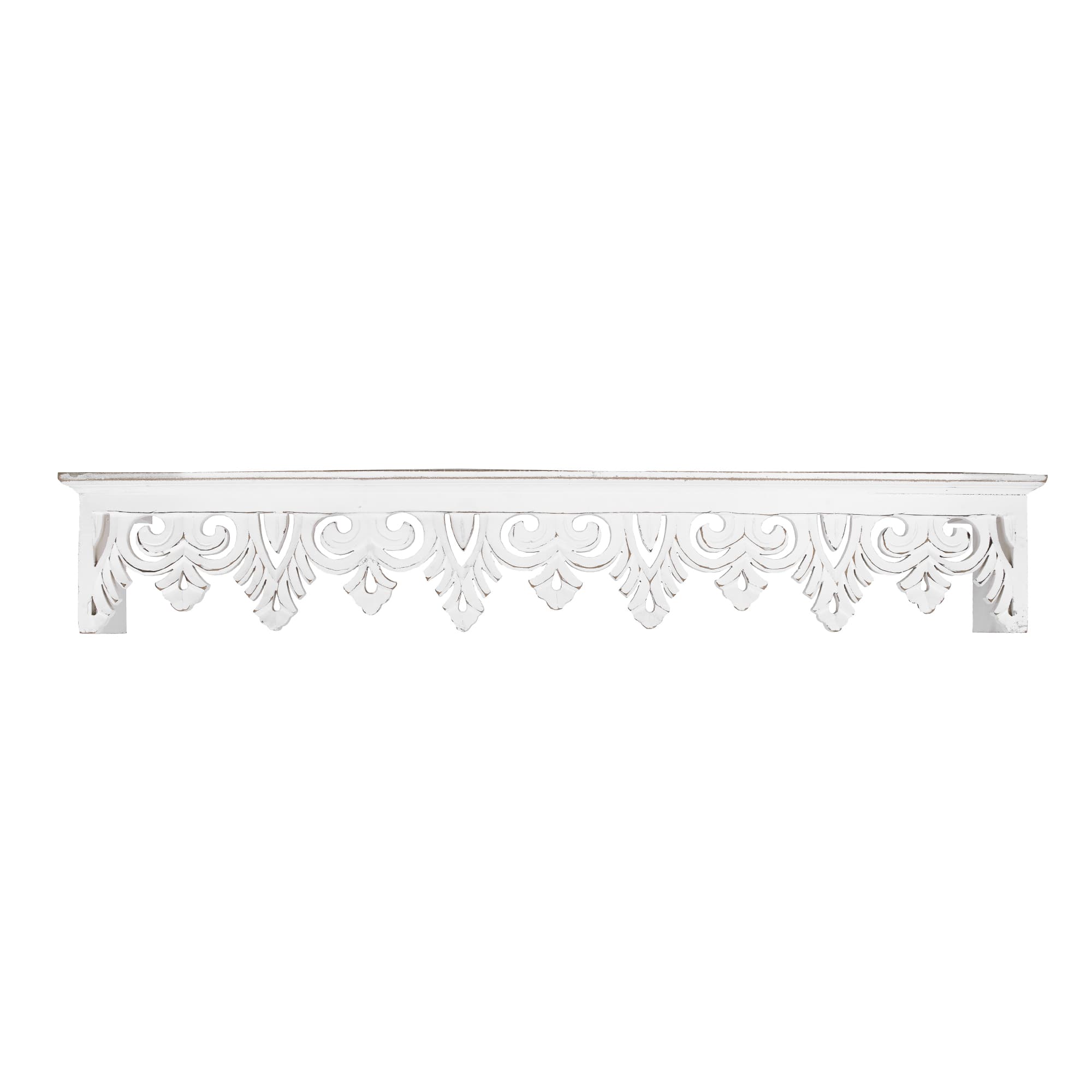 30&#x22; White Hand-Carved Floating Wall Shelf