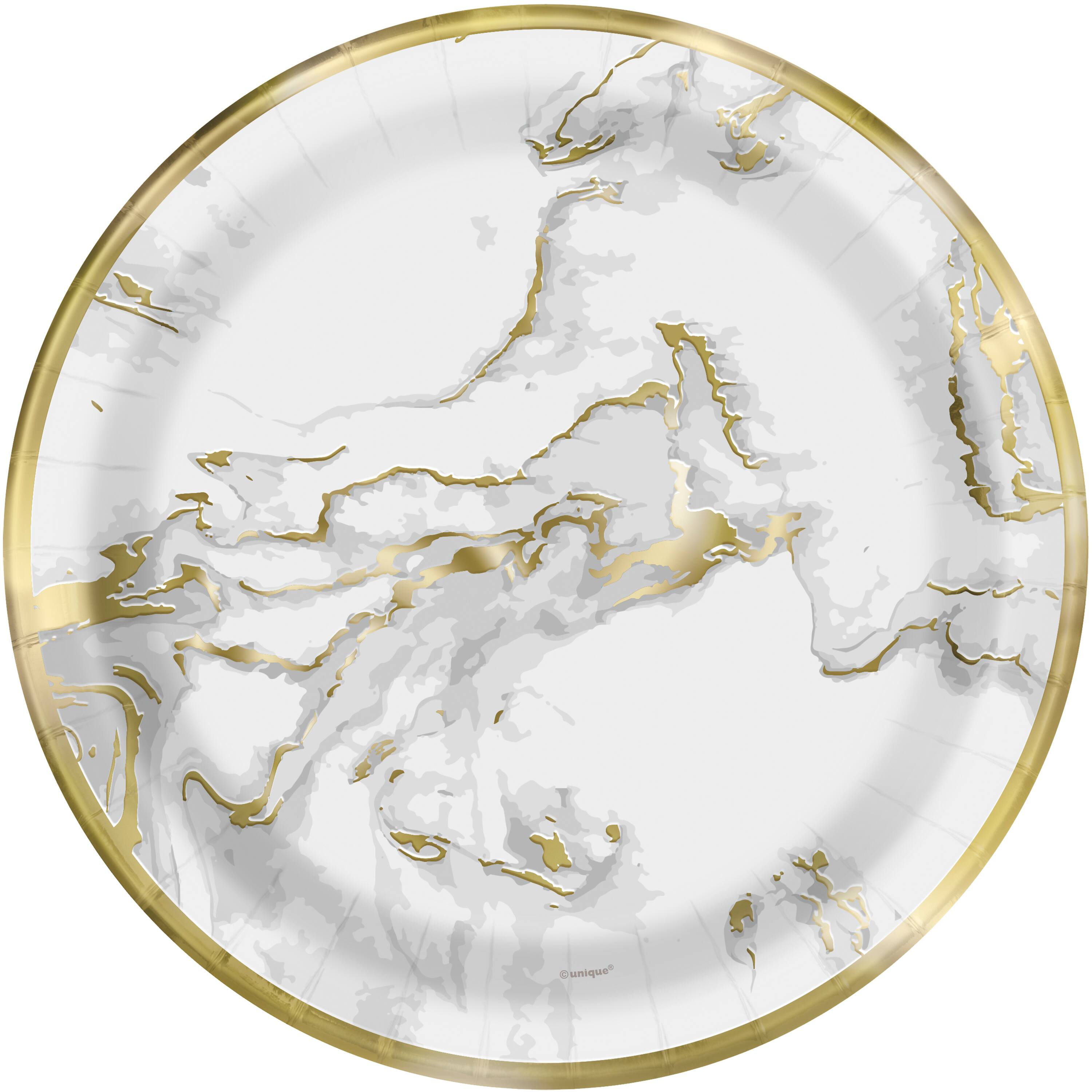 white and gold paper plates
