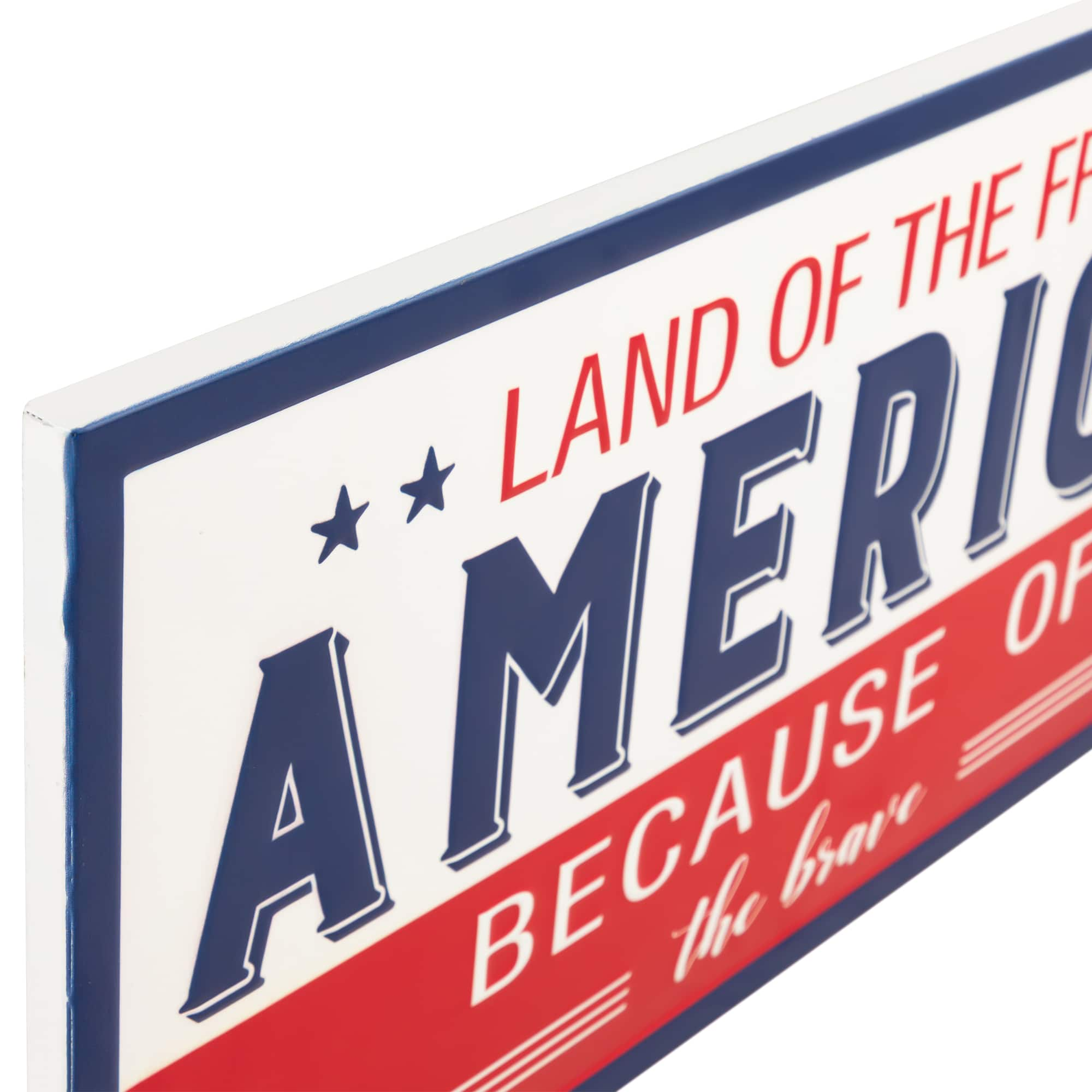 20&#x22; Land of the Free Because of the Brave Patriotic Metal Wall Sign