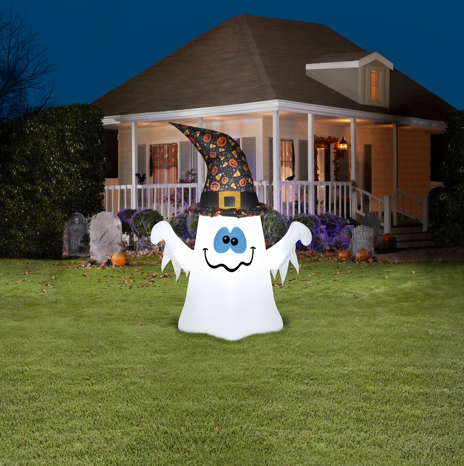 4ft. Airblown® Inflatable Halloween Ghost in Witch Hat with LED Lights