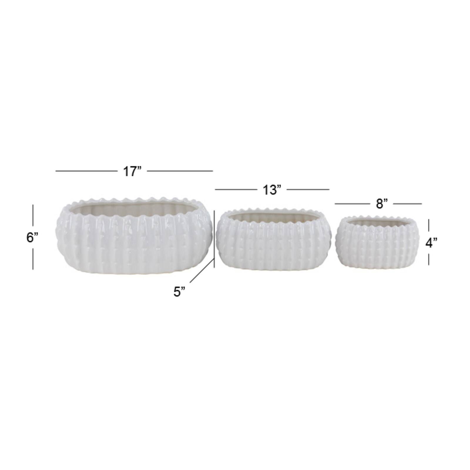 Set of 3 White Stoneware Traditional Planter, 9", 13", 17"
