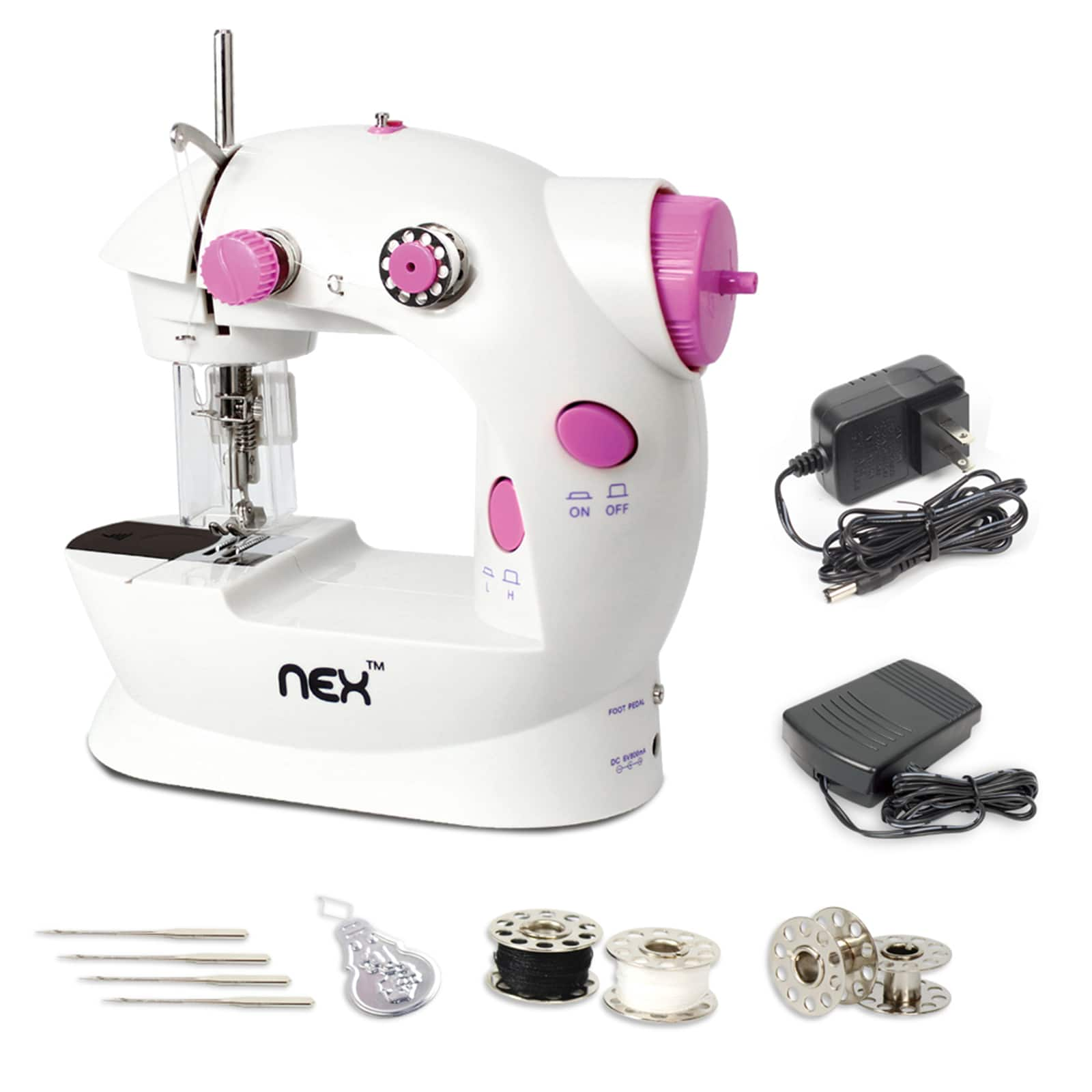 NEX&#x2122; Cute Pink Flex-Speed Double-Thread Cordless Easy Sewing Machine with Needle Protector