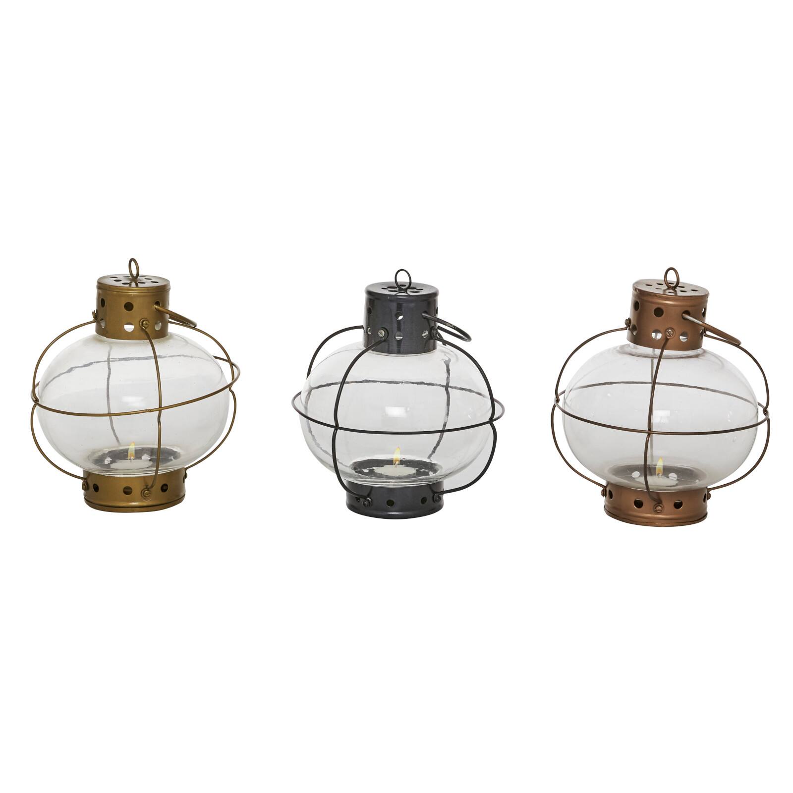 Set of 3" Multi Colored Metal Rustic Lantern, 7" x 8"