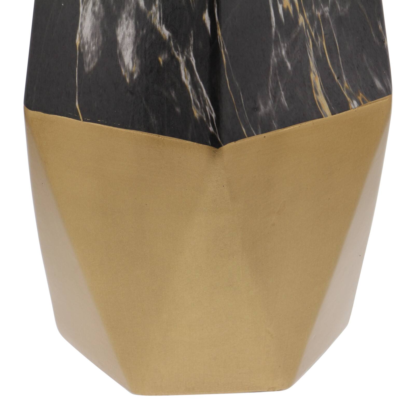 18" Dark Gray & Gold Stoneware Contemporary Vase