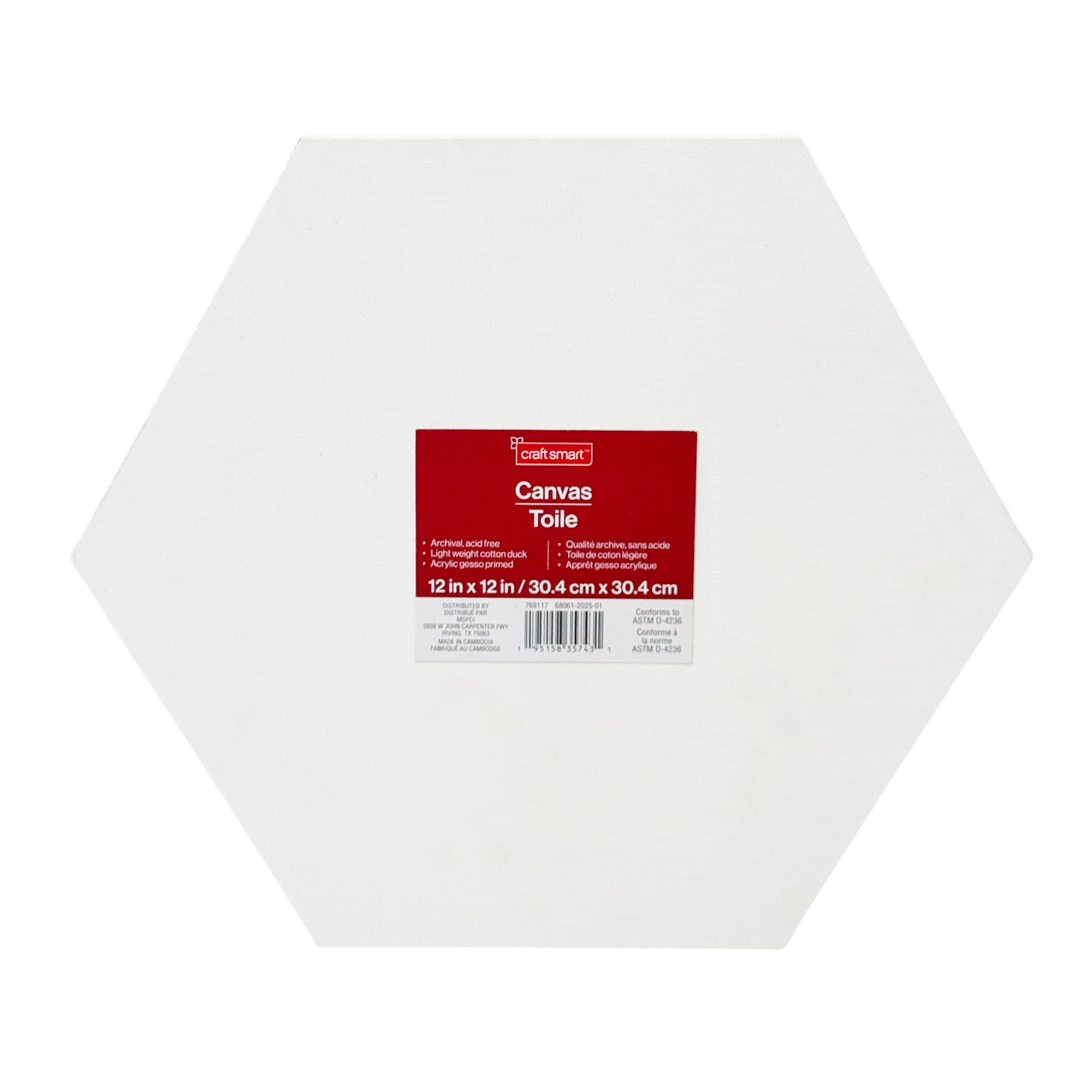 12" x 12" White Hexagon Cotton Duck Canvas by Craft Smart™