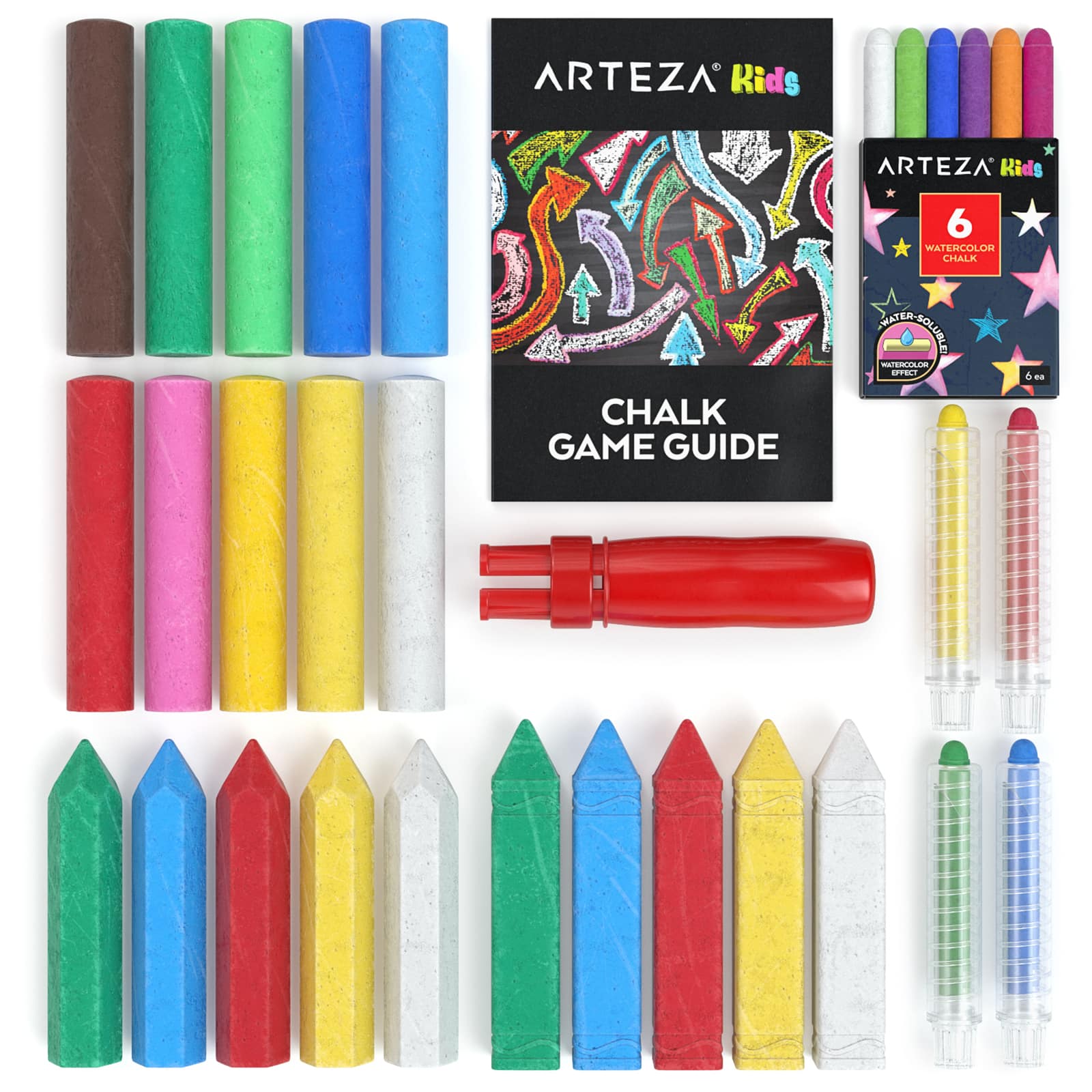 Arteza&#xAE; Kids Ultimate Chalk Set of 37 pcs, Pink Box Handle