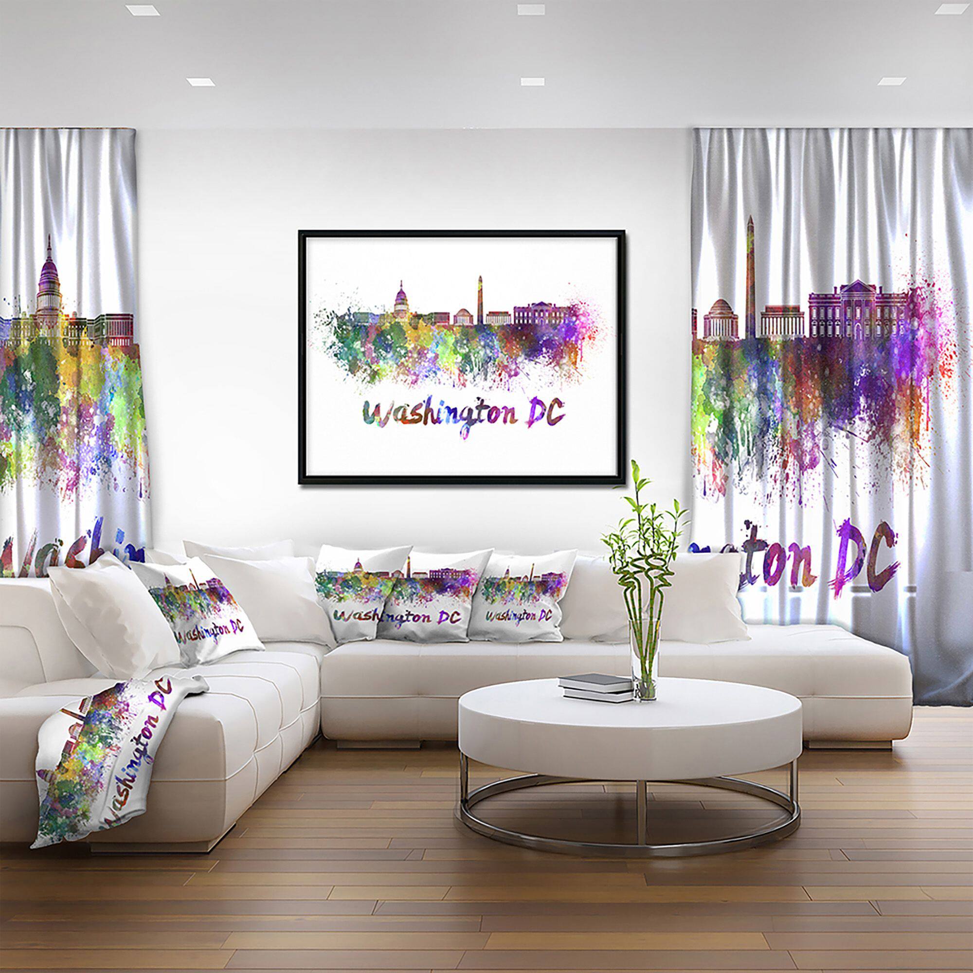 Designart - Washington DC Skyline - Cityscape Canvas Artwork Print in Black Frame