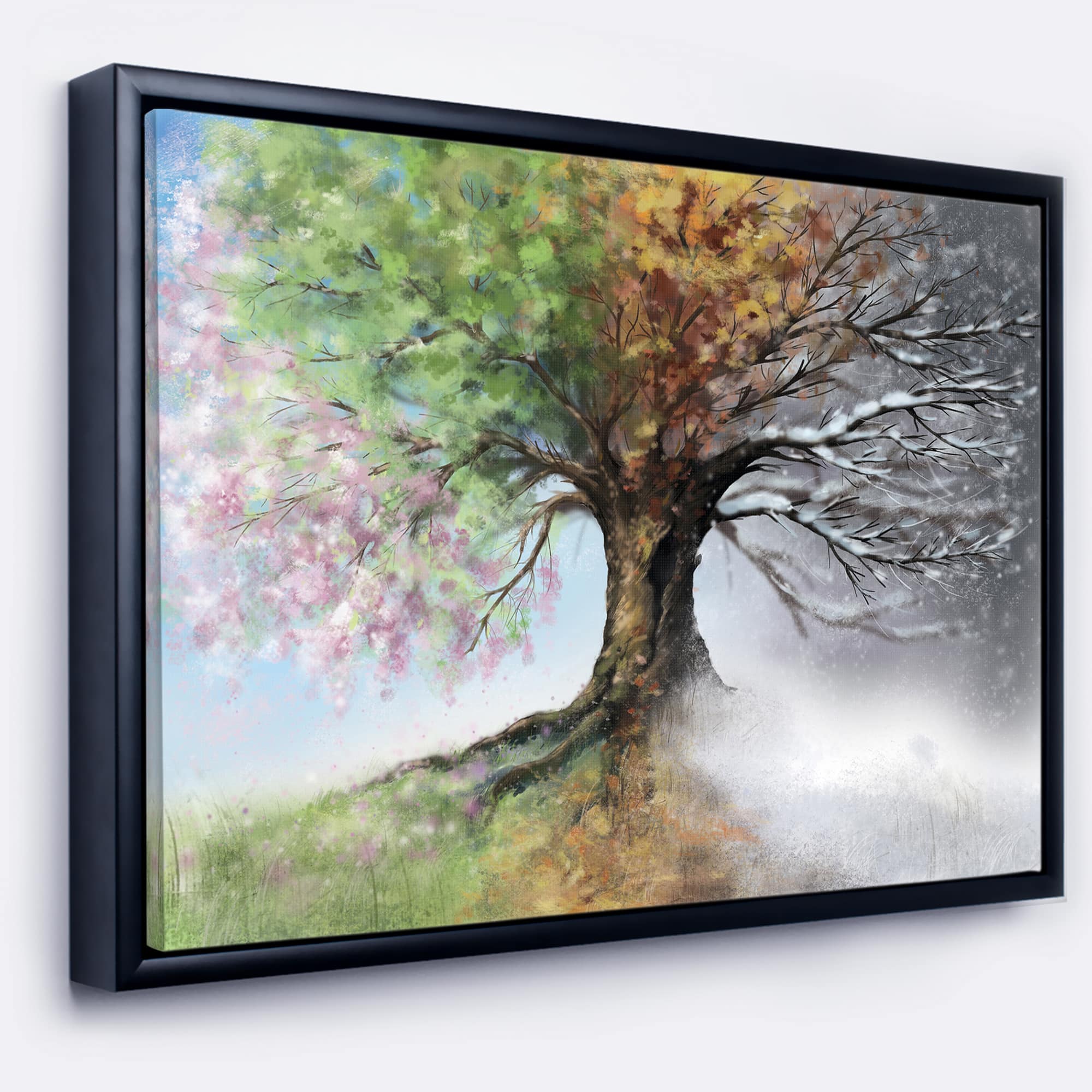 Designart - Tree with Four Seasons - Tree Painting Framed Canvas Art Print
