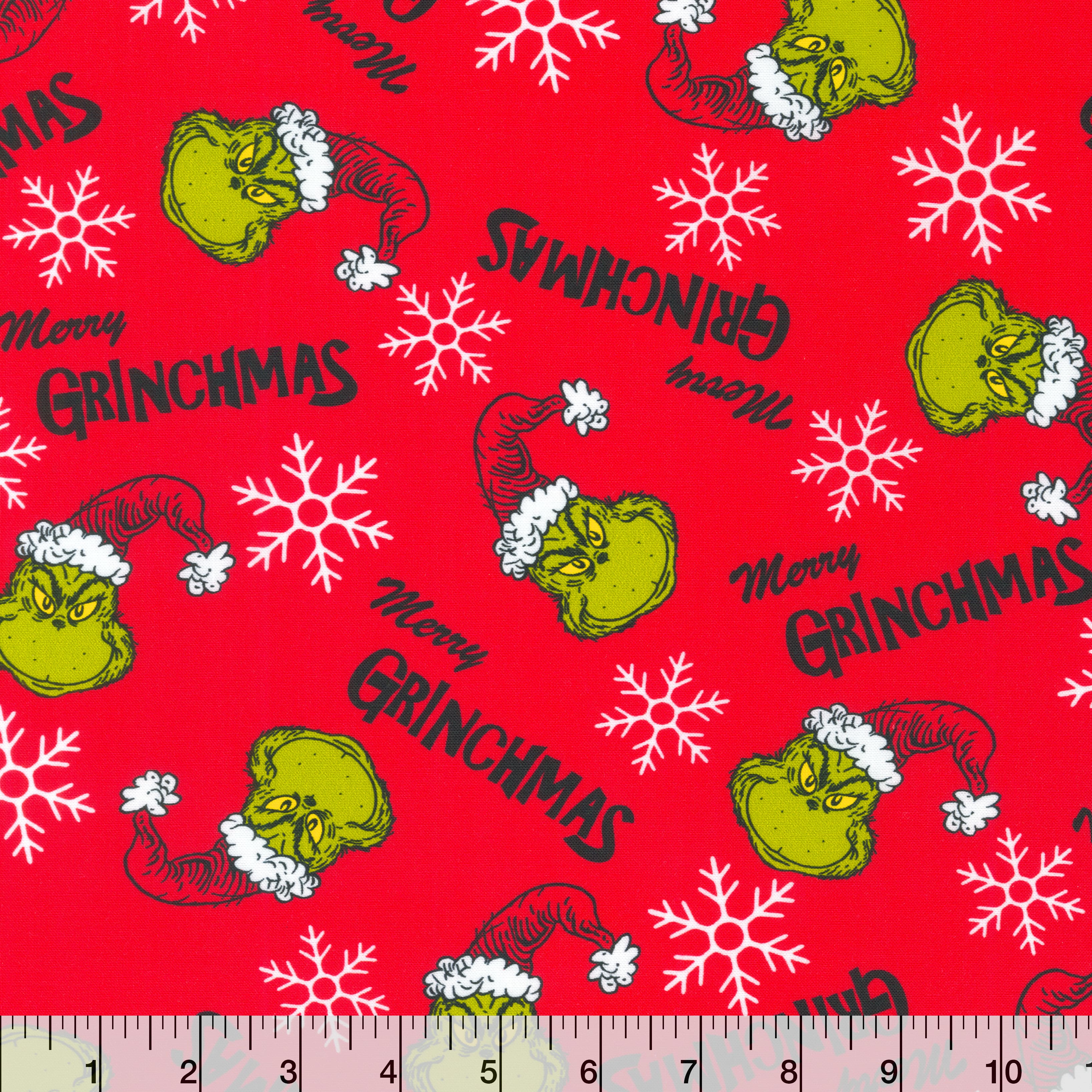 Dr. Seuss&#x2122; Merry Grinchmas on Red Cotton Fabric