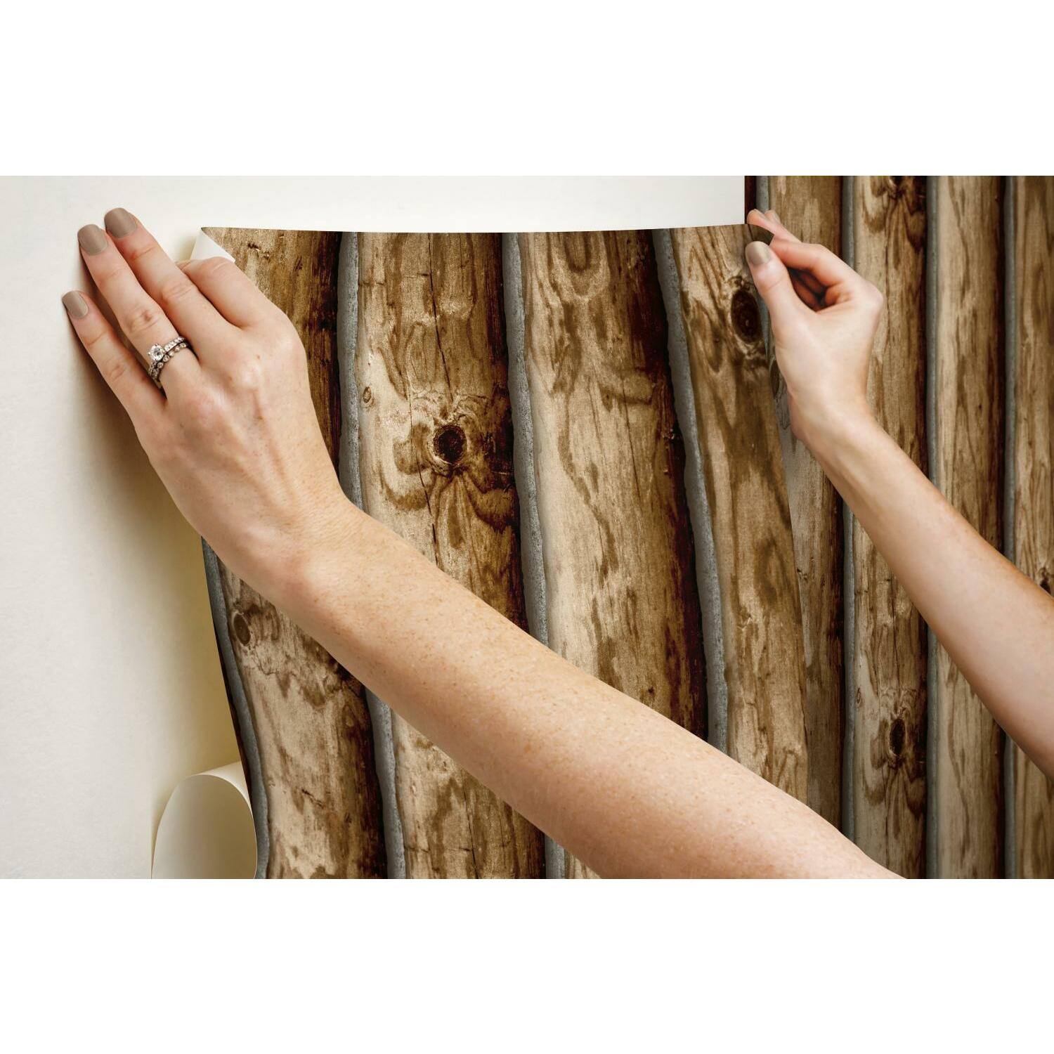 RoomMates Cabin Logs Peel &#x26; Stick Wallpaper