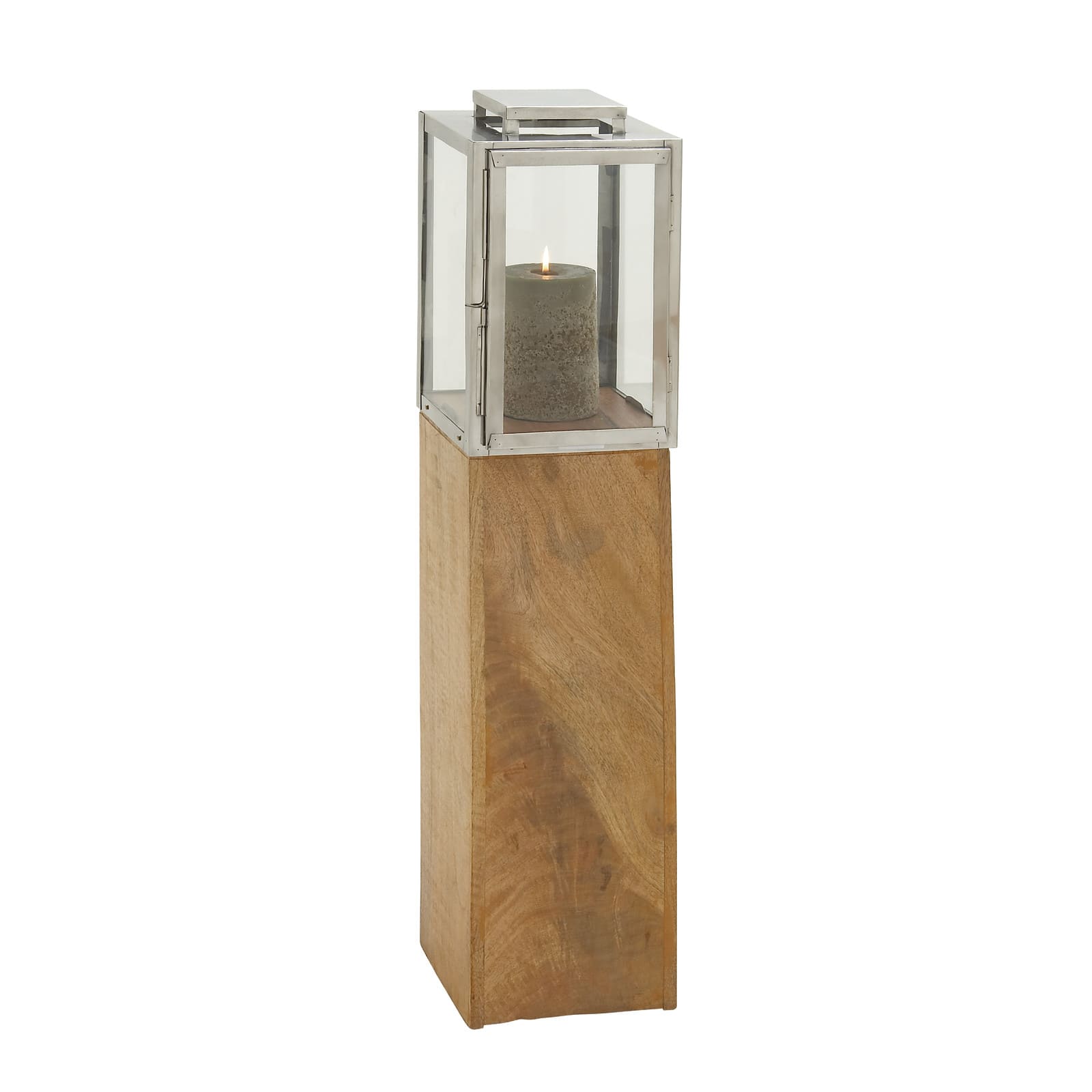 Brown Mango Wood Contemporary Candle Holder Lantern, 36&#x22; x 9&#x22; x 9&#x22;