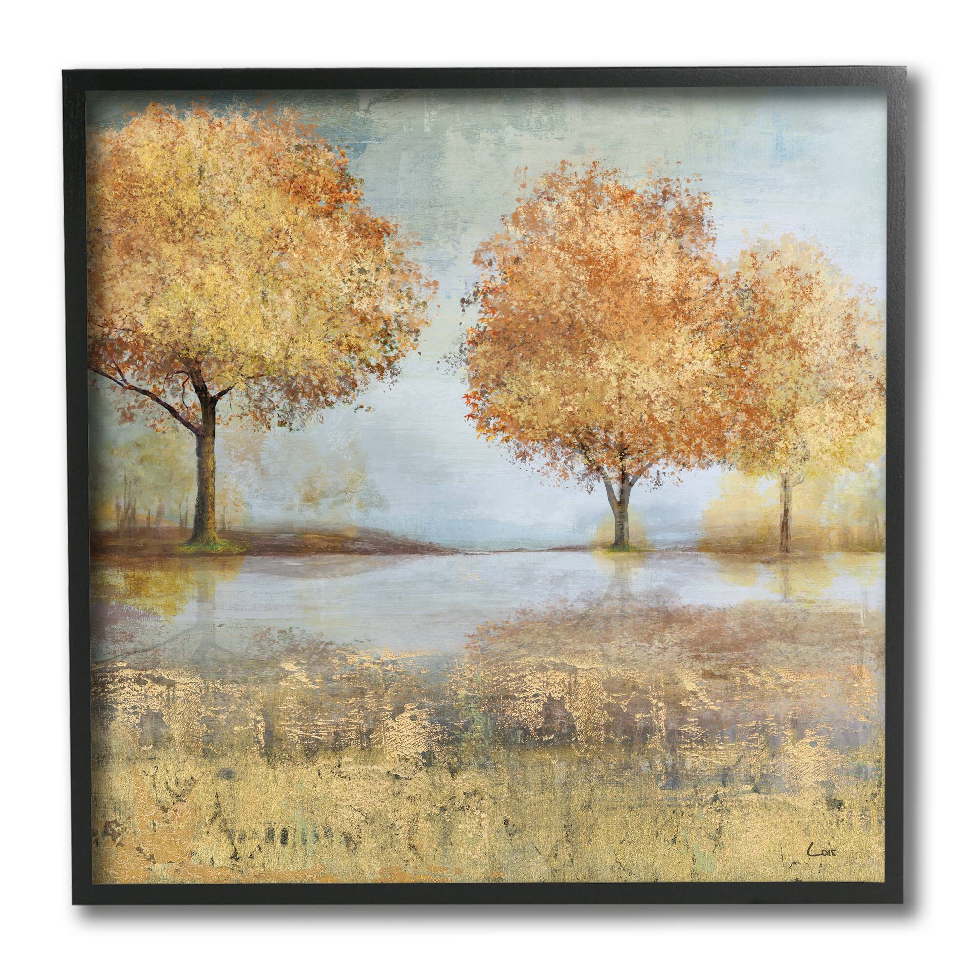 Stupell Industries Autumn Trees by Lake Countryside Landscape,12" x 12"