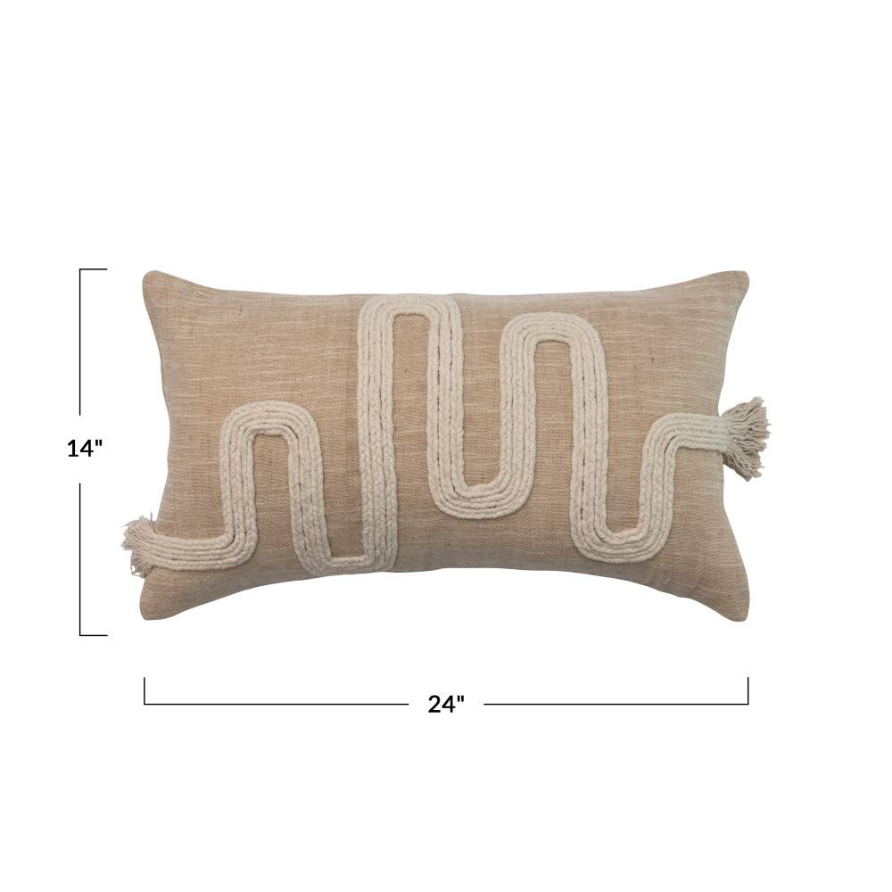 Hello Honey® Natural Cotton & Jute Lumbar Pillow with Embroidery & Fringe