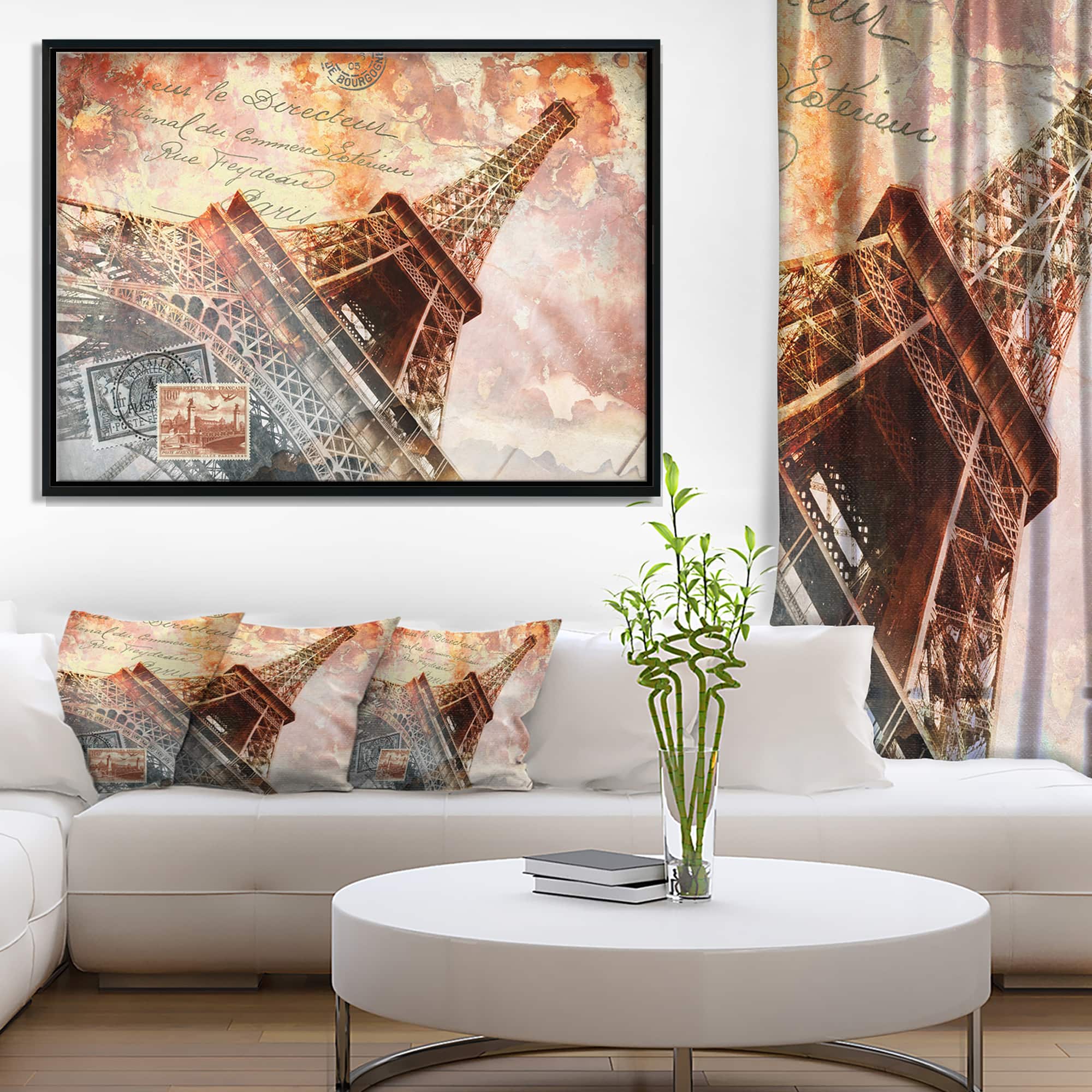 Designart - Paris Eiffel TowerParis - Contemporary Canvas Art Print in Black Frame