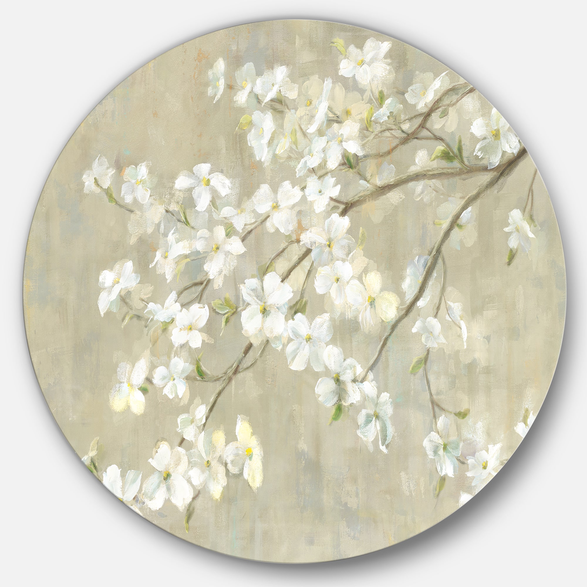 Designart - Dogwood in Spring Neutral - Farmhouse Metal Circle Wall Art