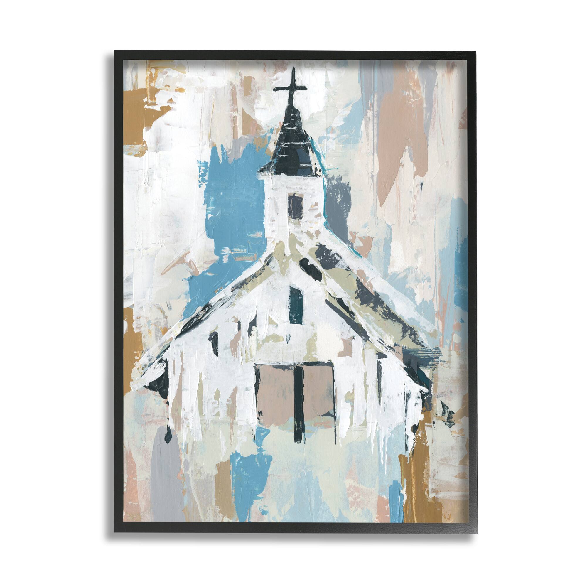 Stupell Industries Distressed Country Church House Abstract Pattern Framed Wall Art