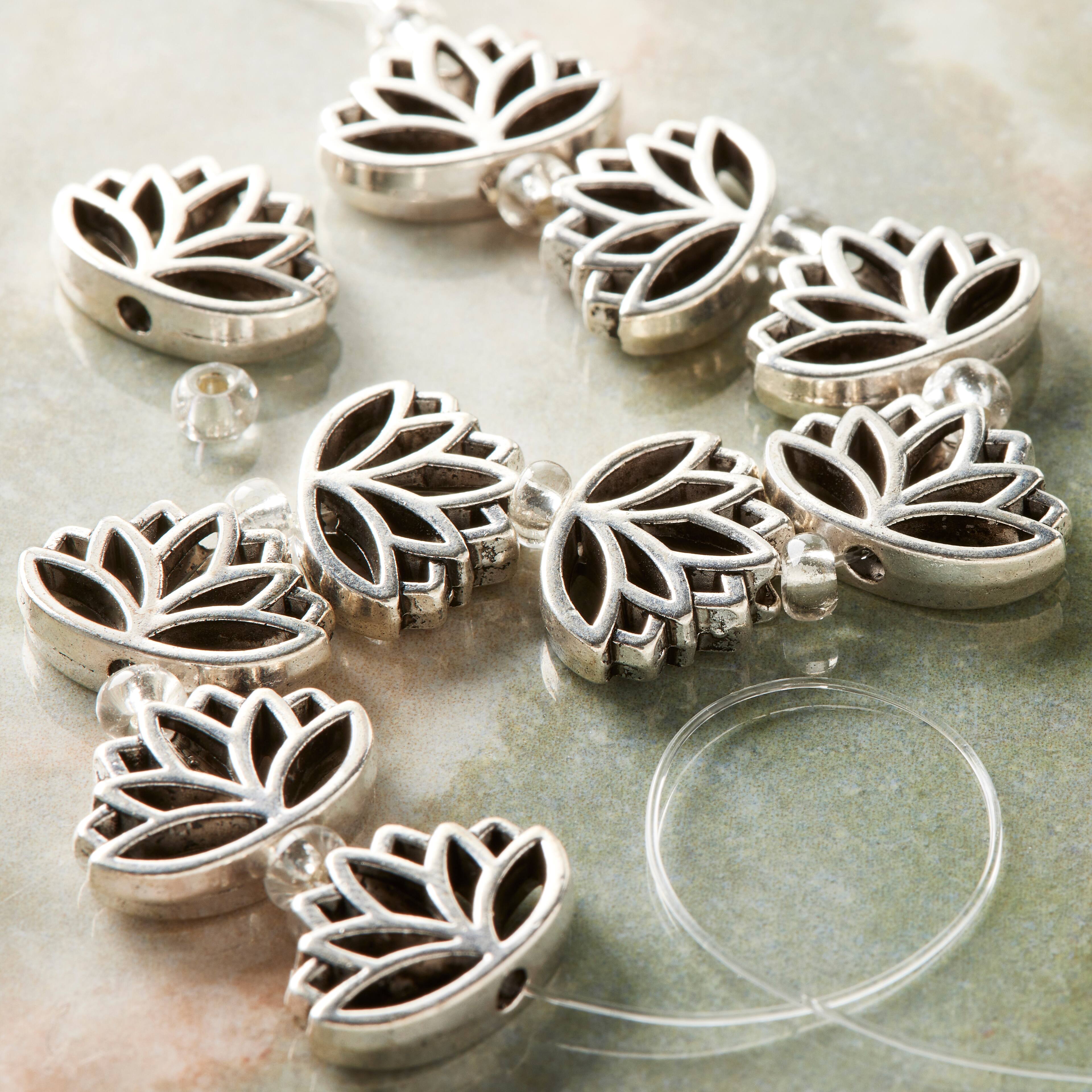 12 Pack: Silver Metal Lotus Beads, 16mm by Bead Landing&#x2122;