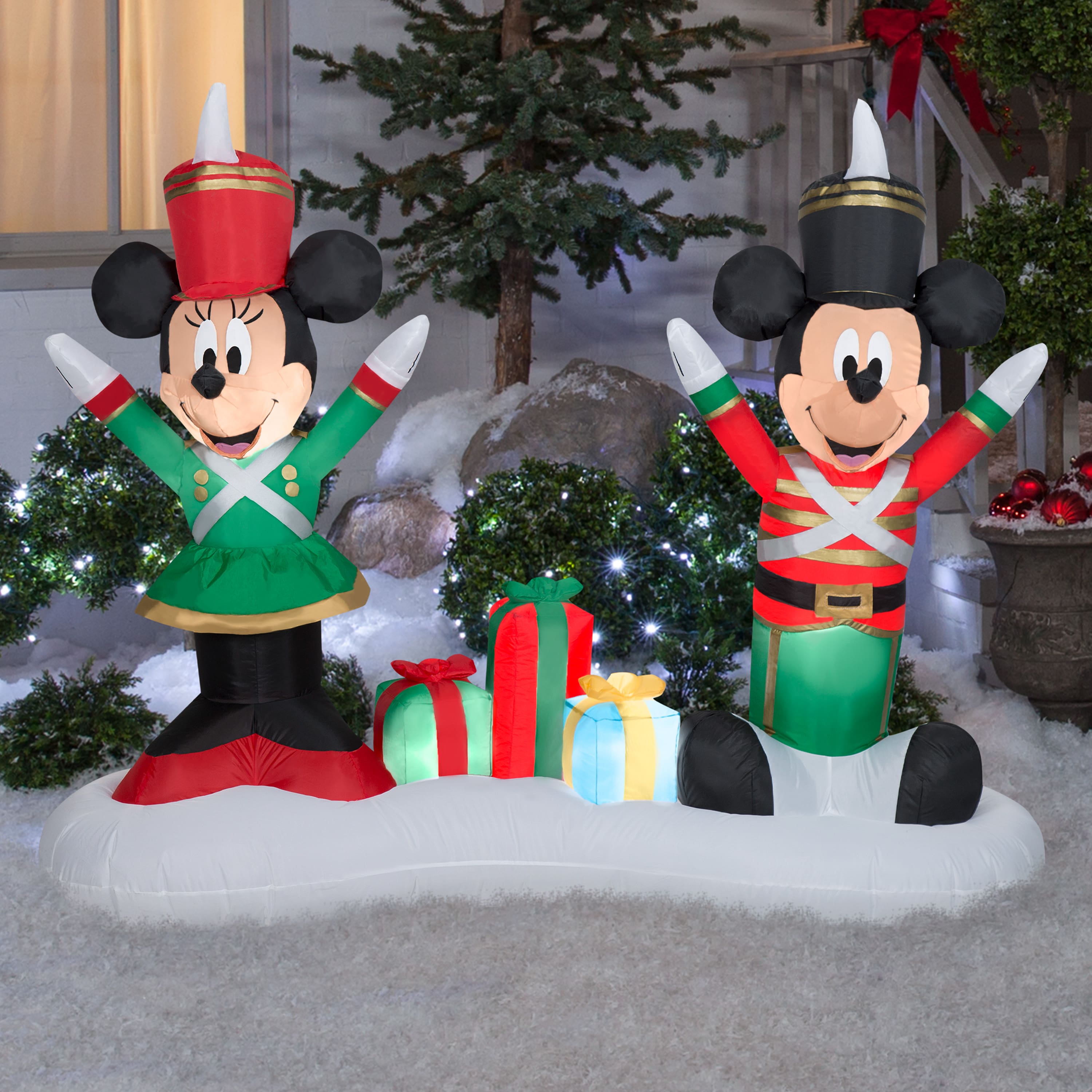 5.5ft. Airblown® Inflatable Christmas Mickey Mouse and Minnie Mouse as Toy Soldiers