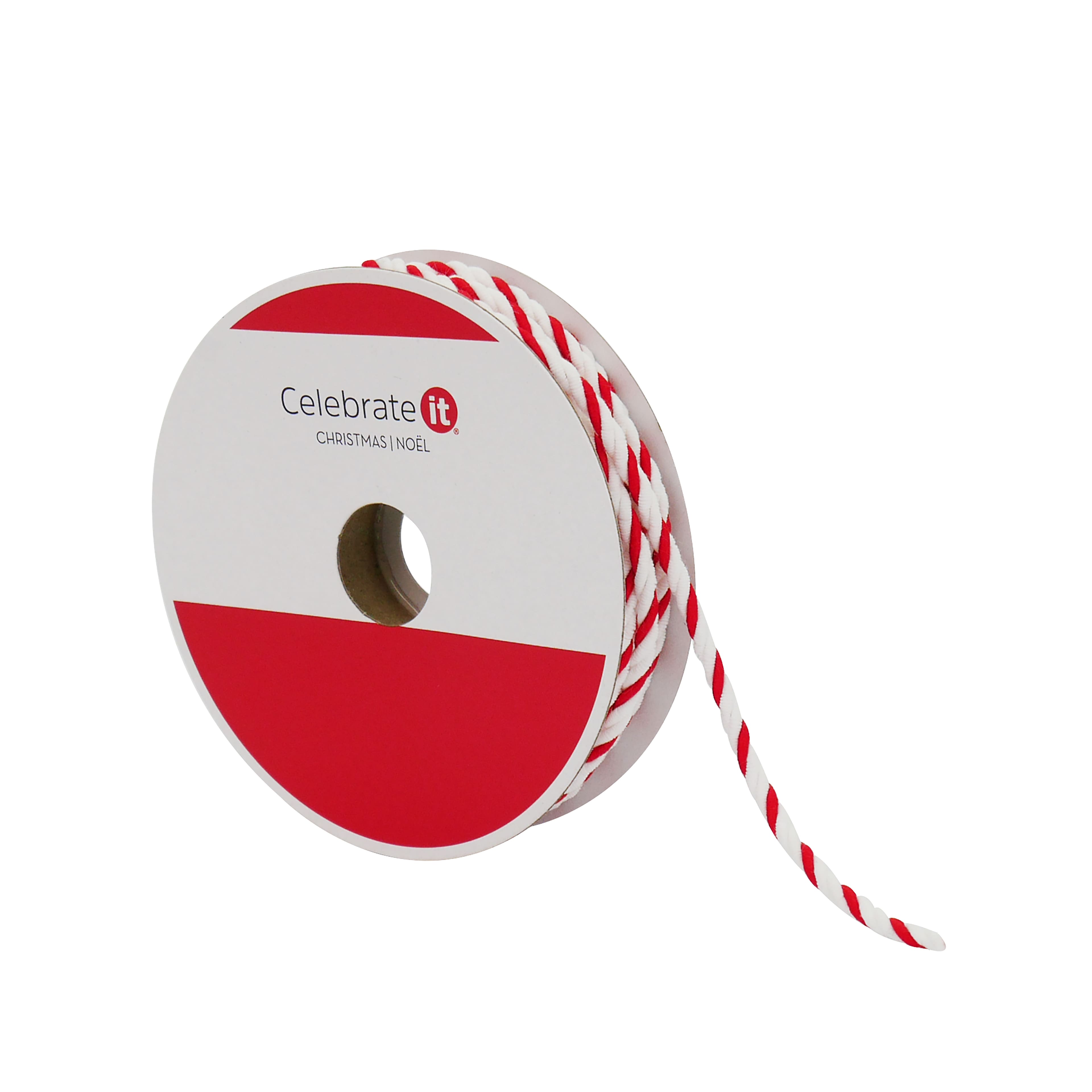 1/10&#x22; x 30ft. Red &#x26; White Cording Ribbon by Celebrate It&#xAE;