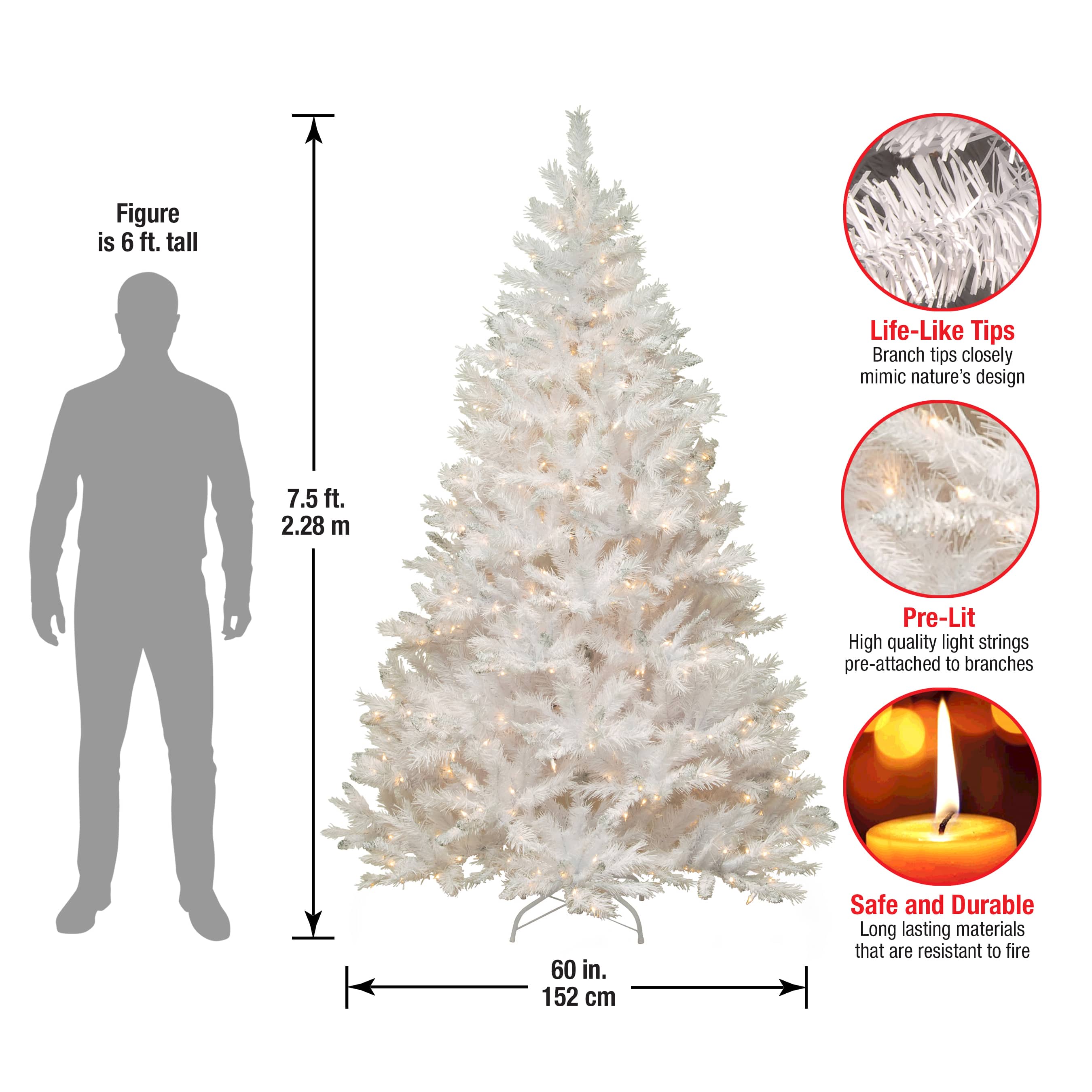 7.5 ft. Pre-Lit Winchester White Pine Full Artificial Christmas Tree, Clear Lights
