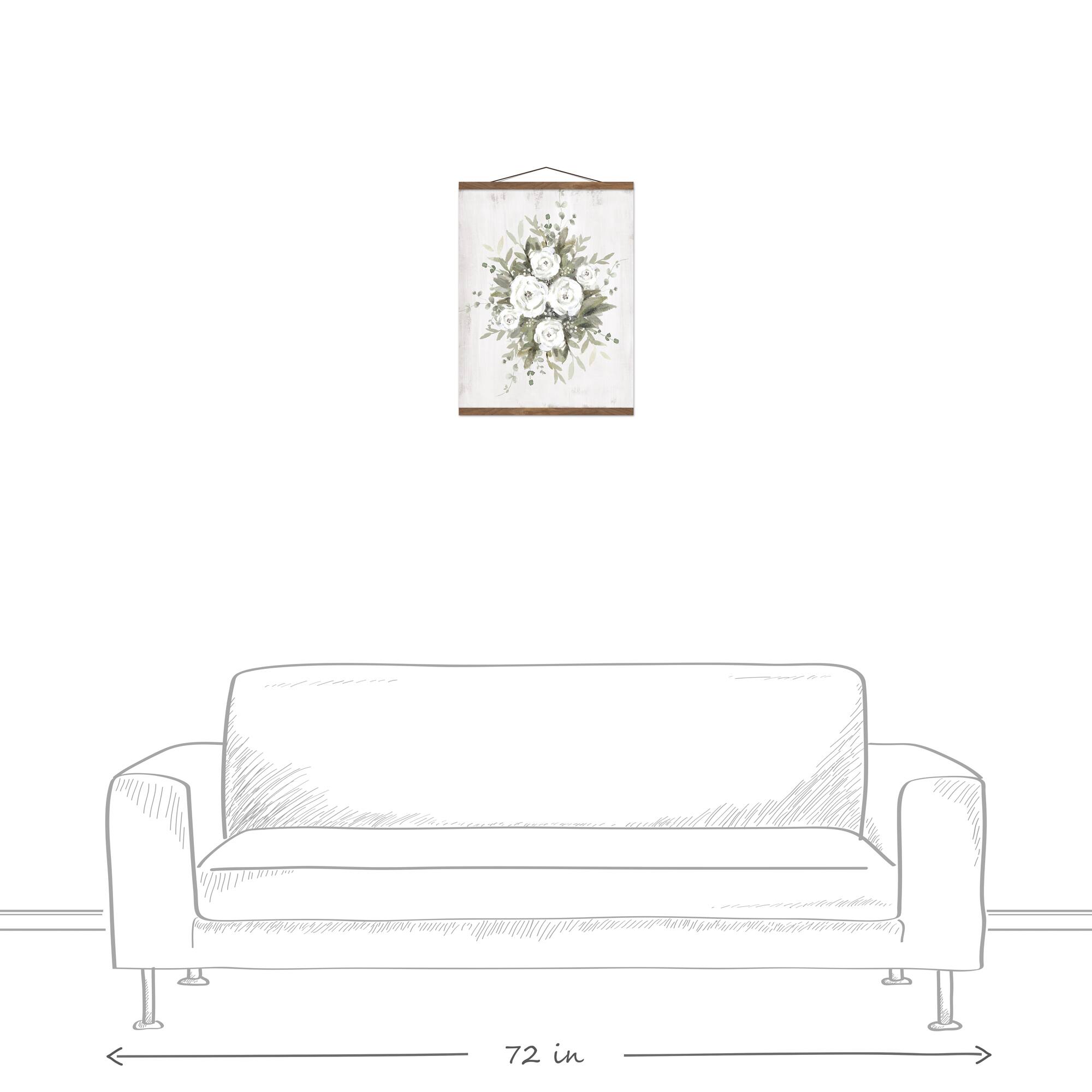 Sage And White Florals 16" x 20" Teak Hanging Canvas