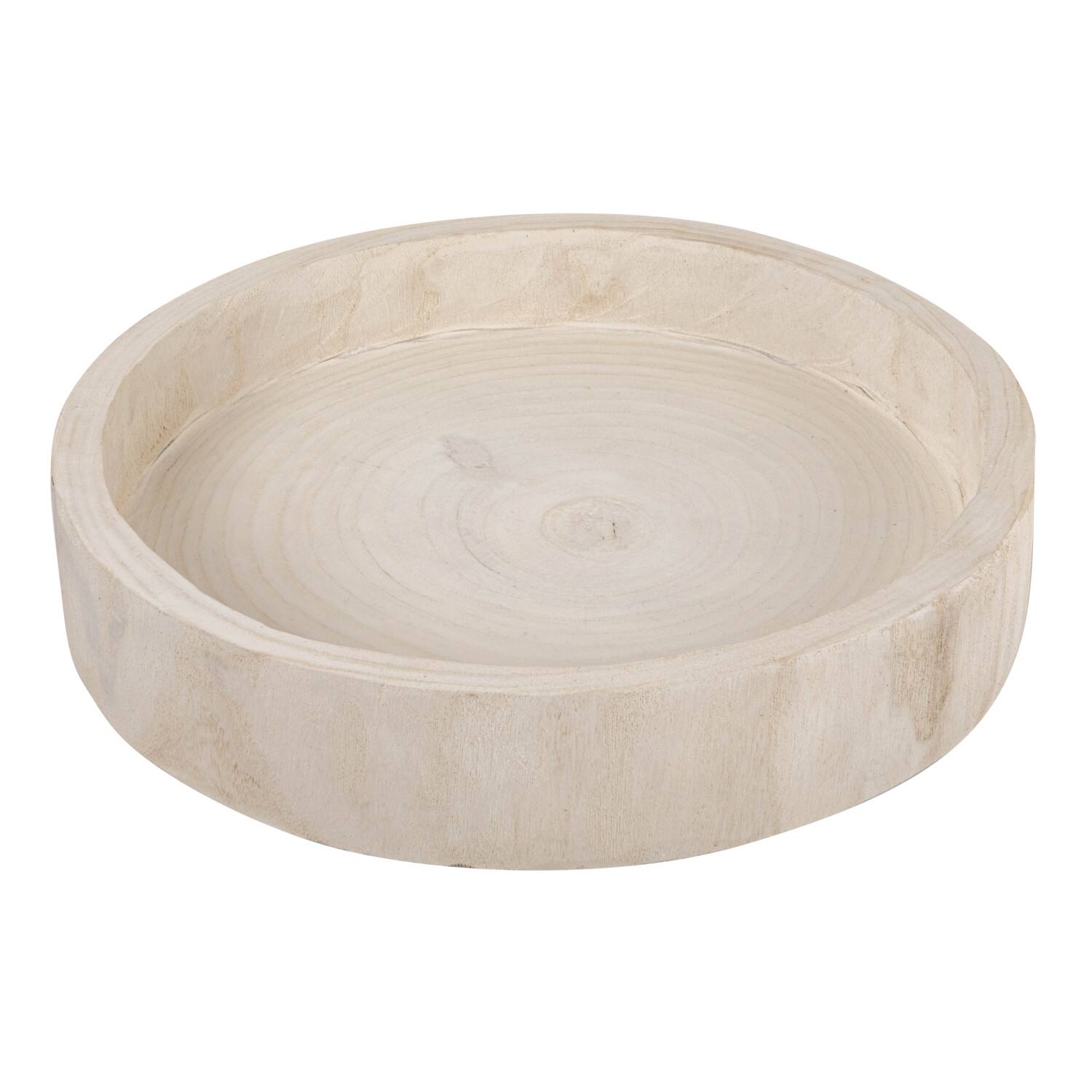 Hello Honey® 17" Whitewashed Round Hand-Carved Decorative Paulownia Wood Tray