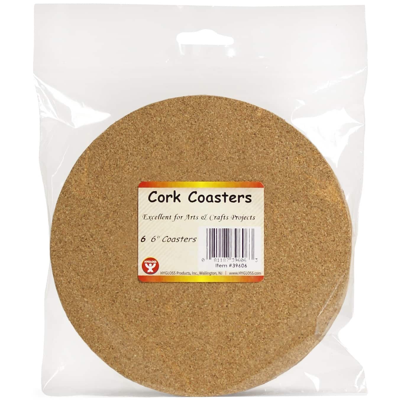 Hygloss 6 Cork Coasters, 6