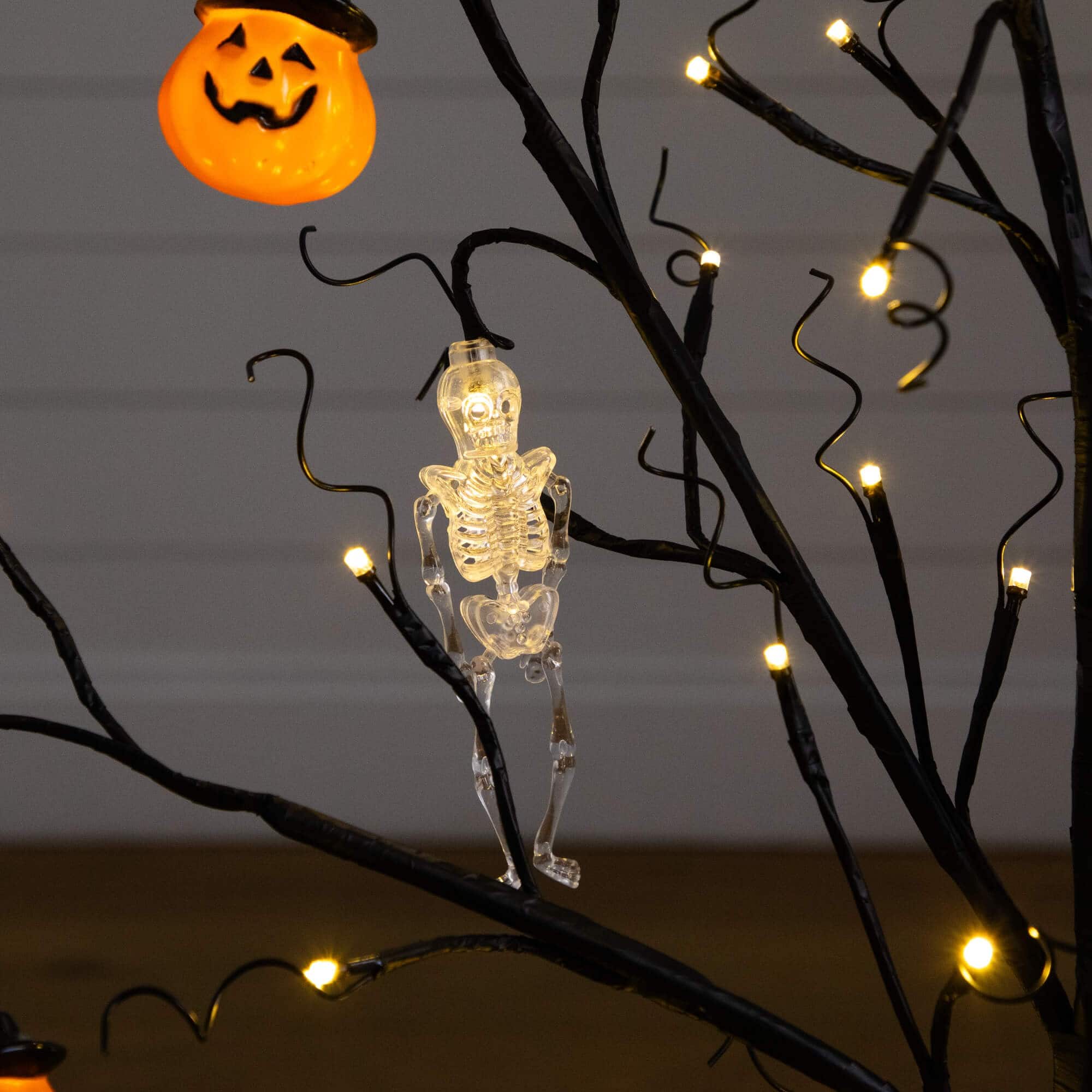 3ft. Pre-Lit Artificial Halloween Pumpkins and Skulls Ornament Tree with 48 Warm White LED Lights
