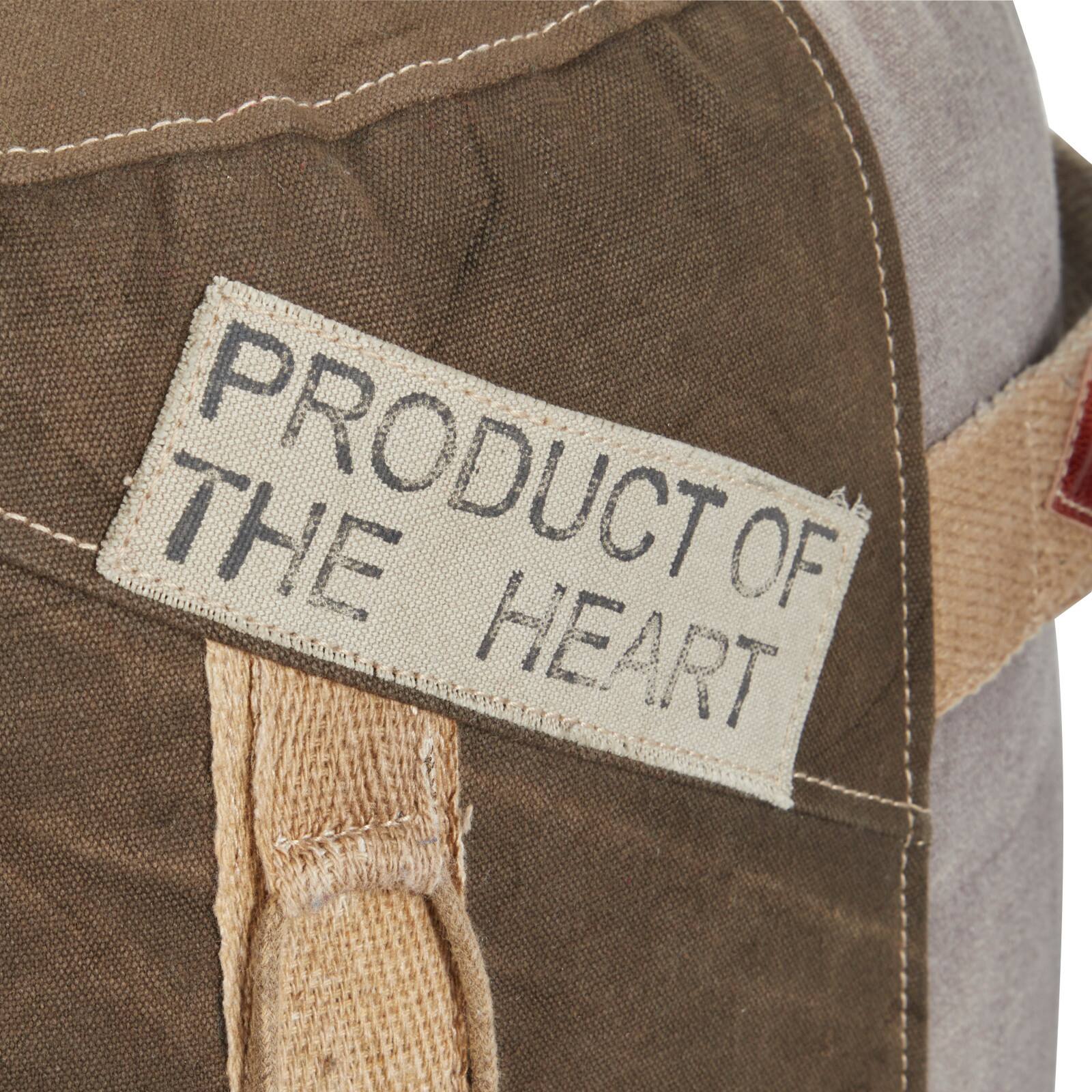 Brown Canvas and Leather Rustic Pouf, 19" x 17" x 17"