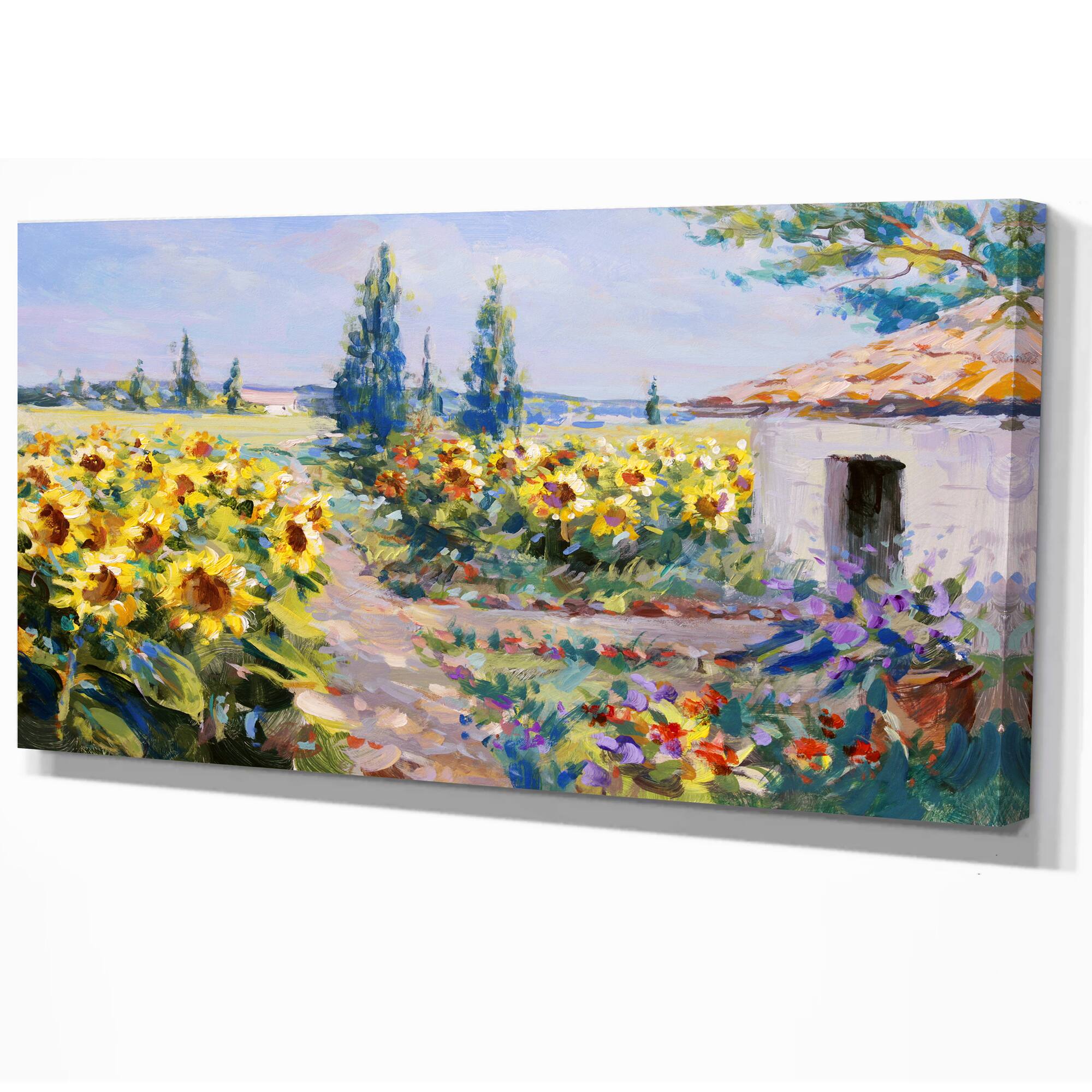 Designart - Sunflower Farm - Floral Painting Print on Wrapped Canvas