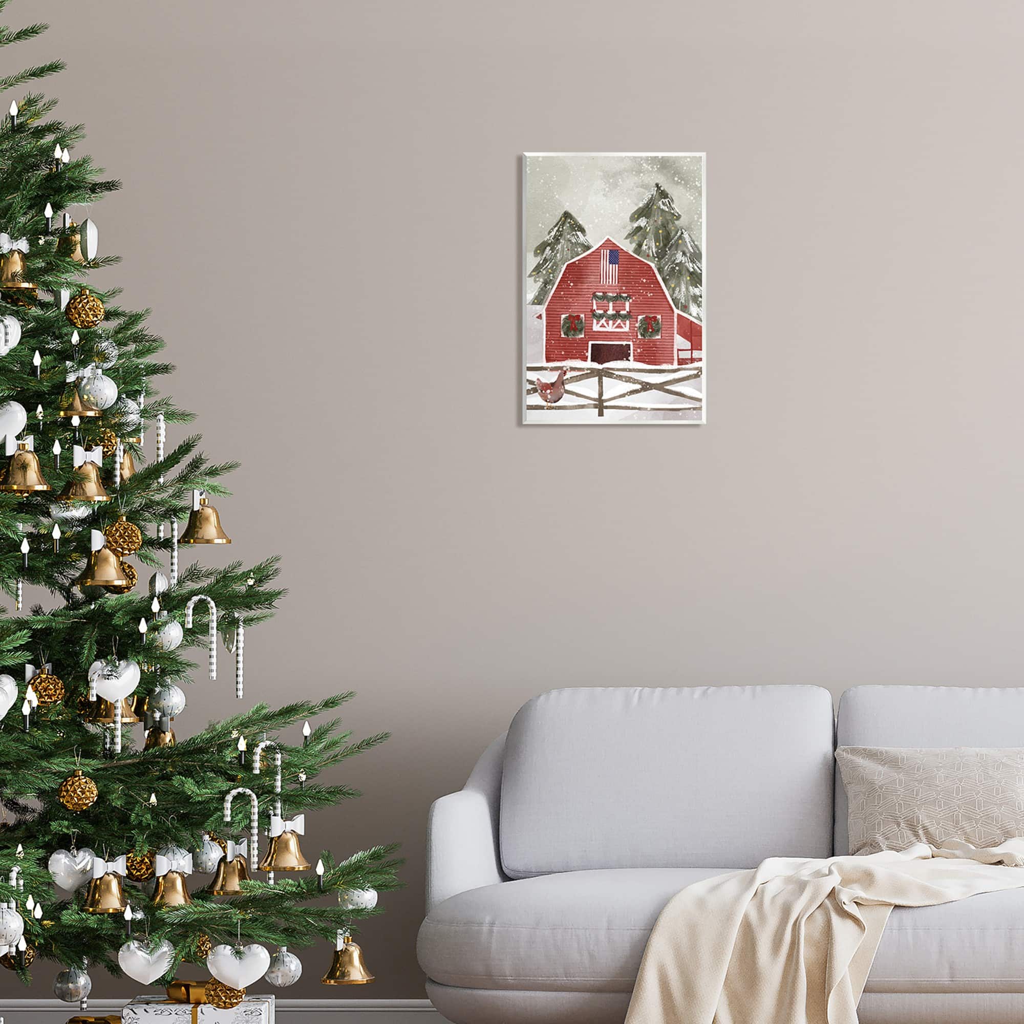 Stupell Industries Snowy Country Barn American Flag Wall Plaque Art