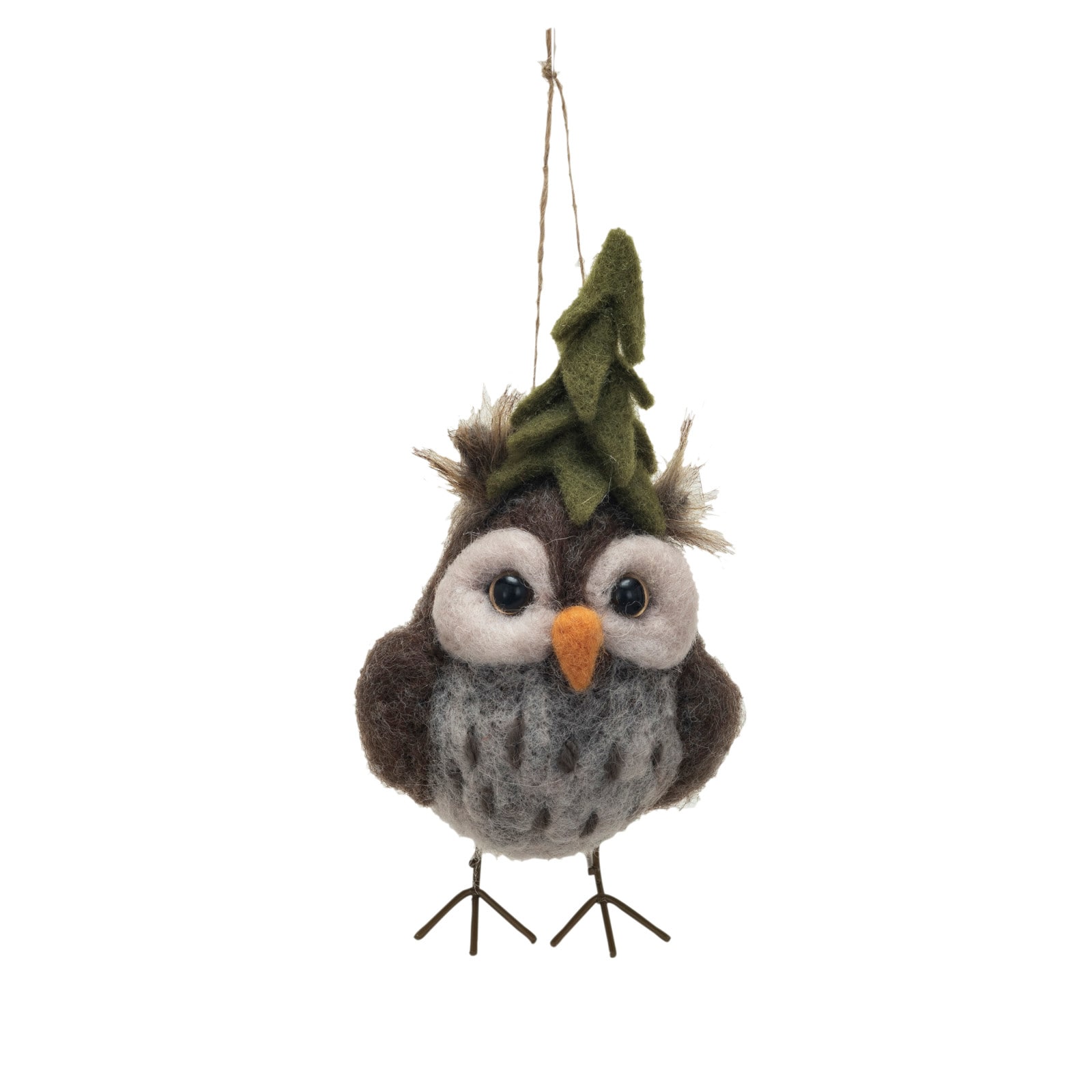Hello Honey&#xAE; 5.5&#x22; Handmade Wool Felt Owl Ornament with Tree Hat