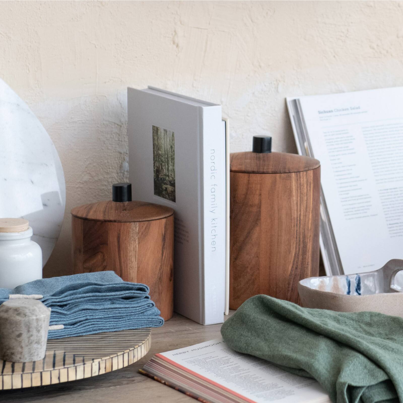 Hello Honey® 8.5" Natural Round Acacia Wood Canister with Handle