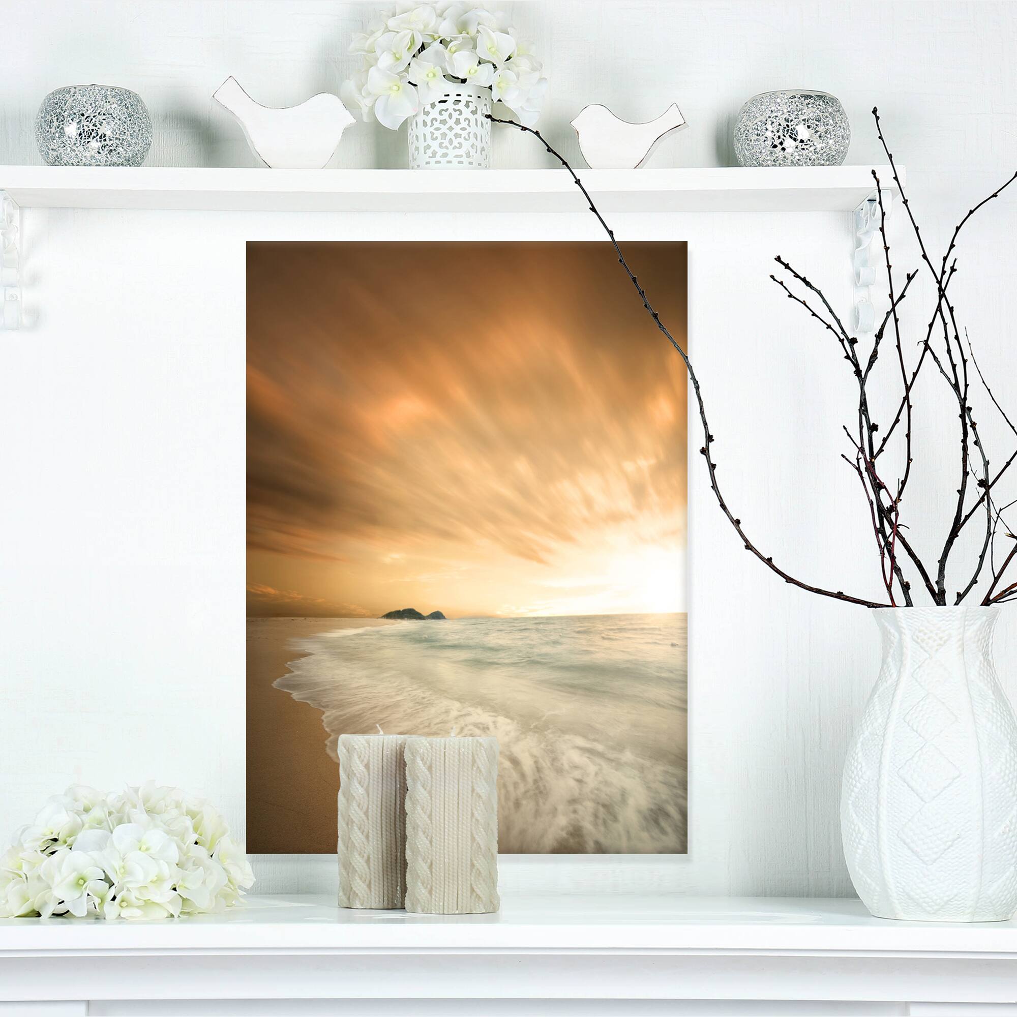 Designart - Beautiful Brown Beach at Sunset - Large Beach Canvas Wall Art