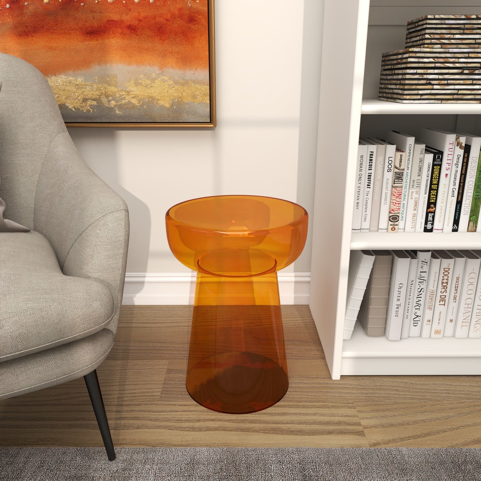 Orange Glass Modern Accent Table