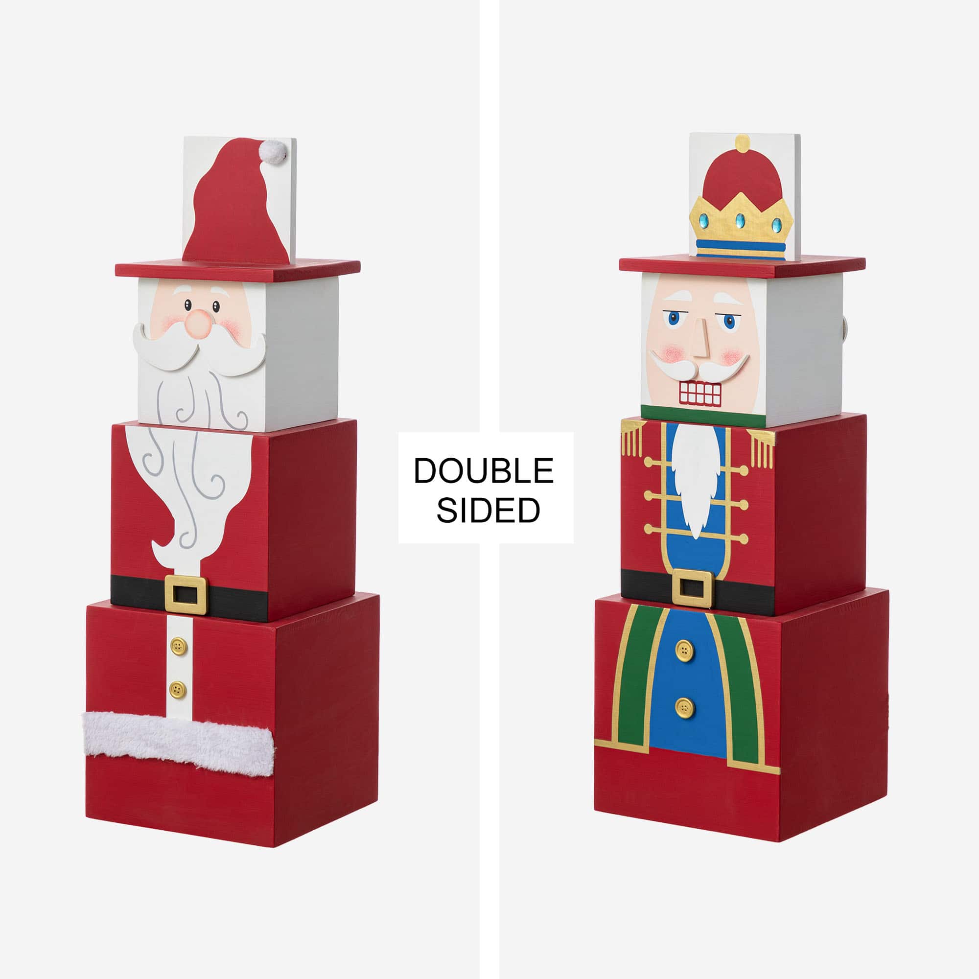 Glitzhome® 24.5" Christmas Wood Santa and Nutcracker Reversible Boxed Porch Decor