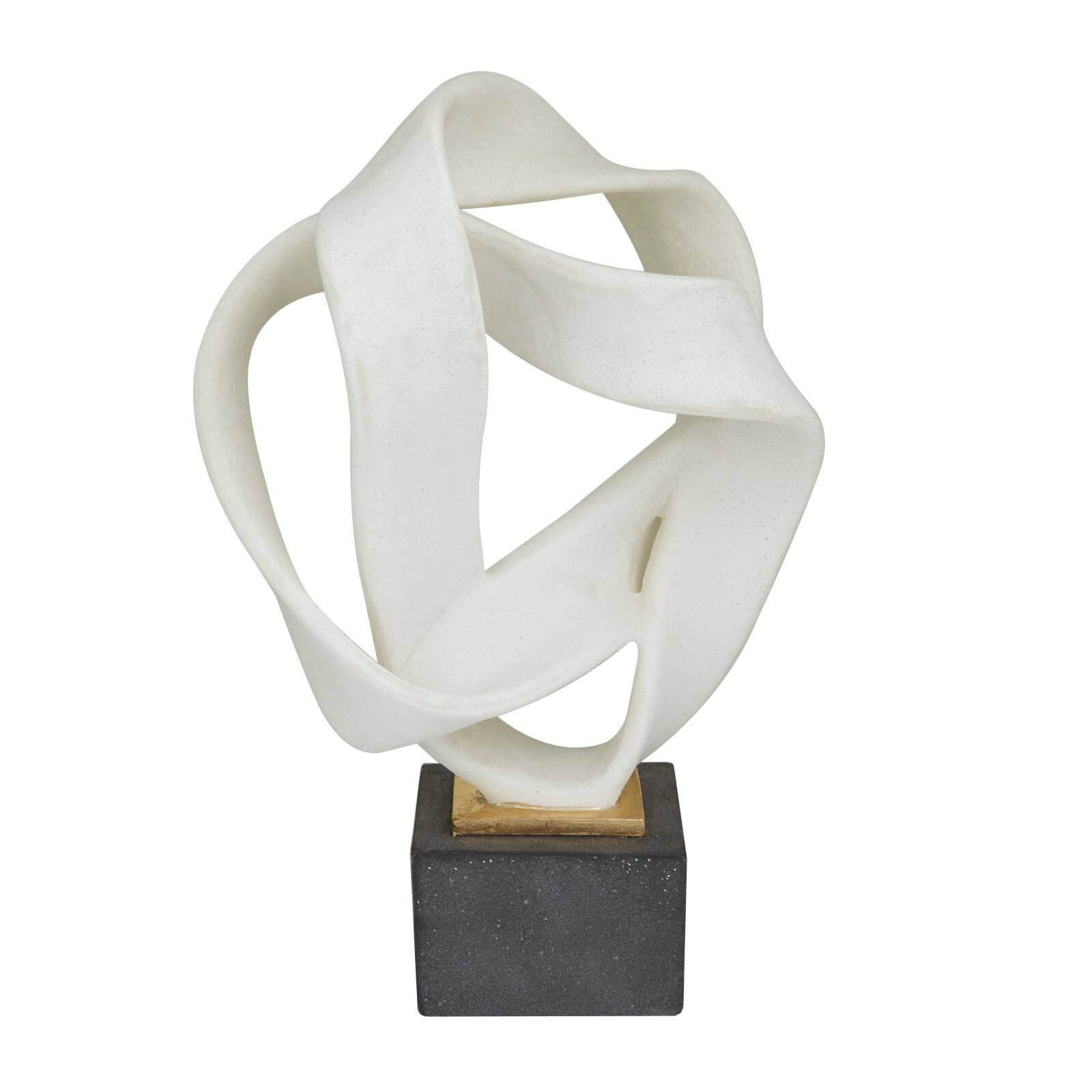 17" White Ribbon Line Abstract Sculpture with Black Base