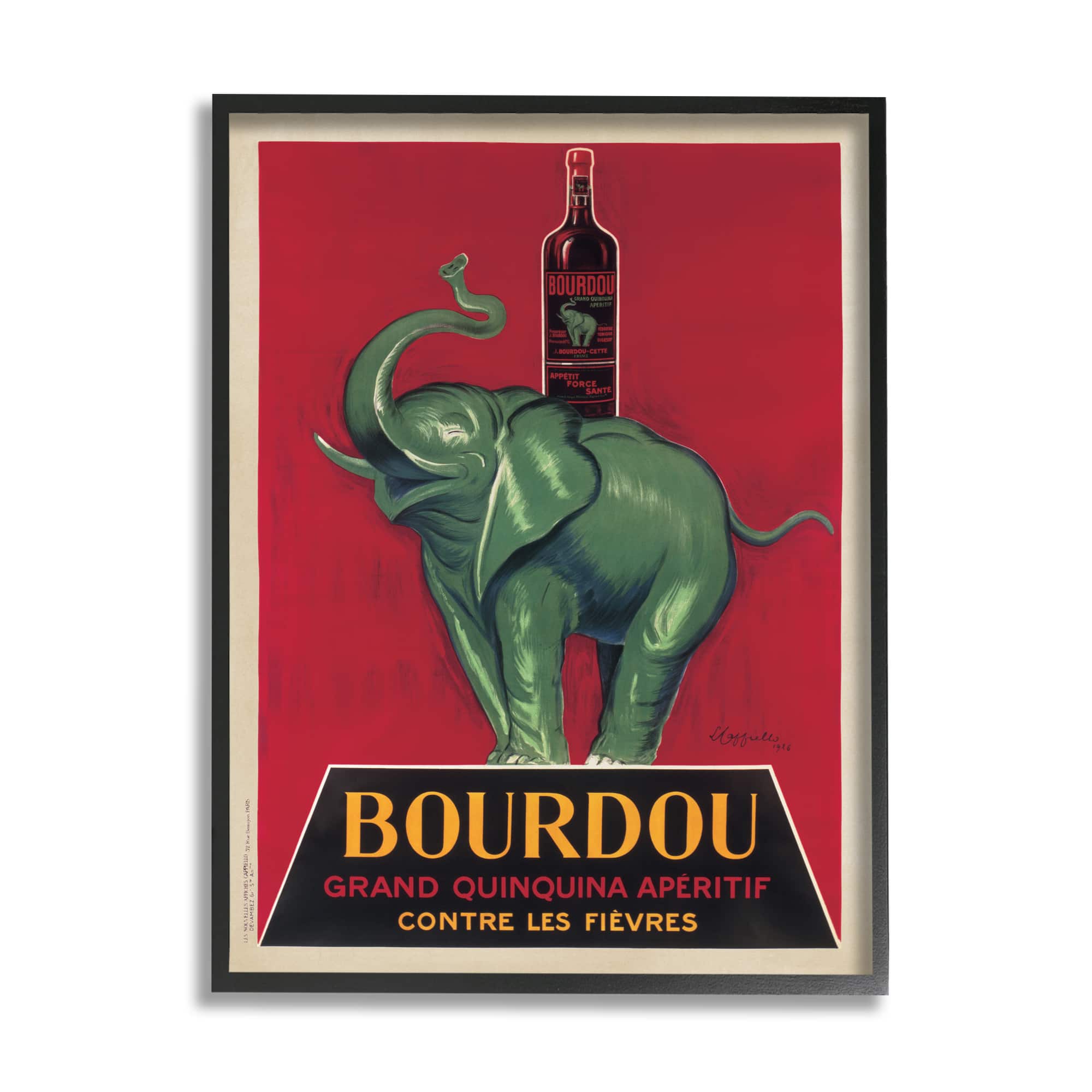 Stupell Industries Bourdou Vintage Elephant Advertisement Bar Illustration in Black Frame Wall Art