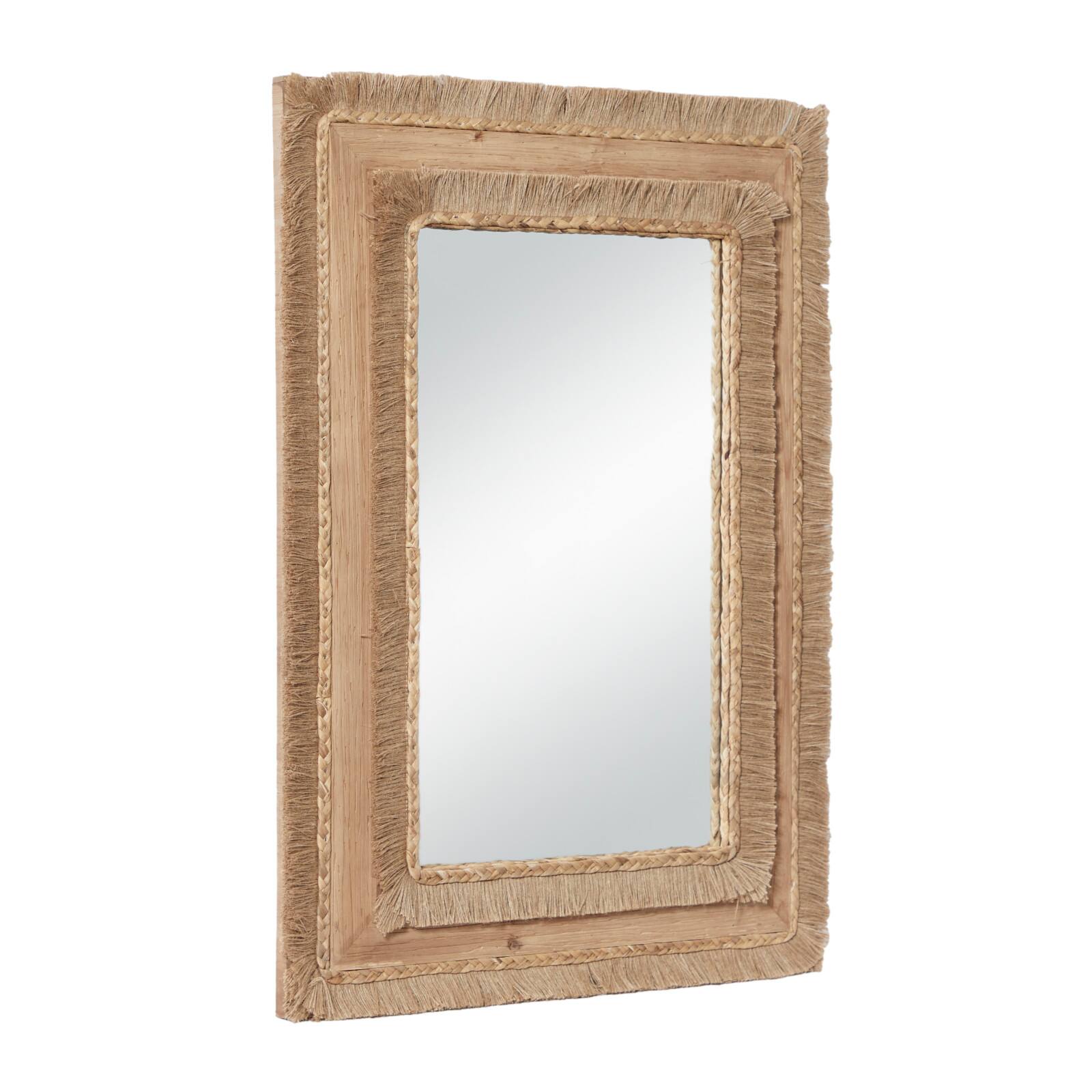36&#x22; Brown Bohemian Style Wood Wall Mirror