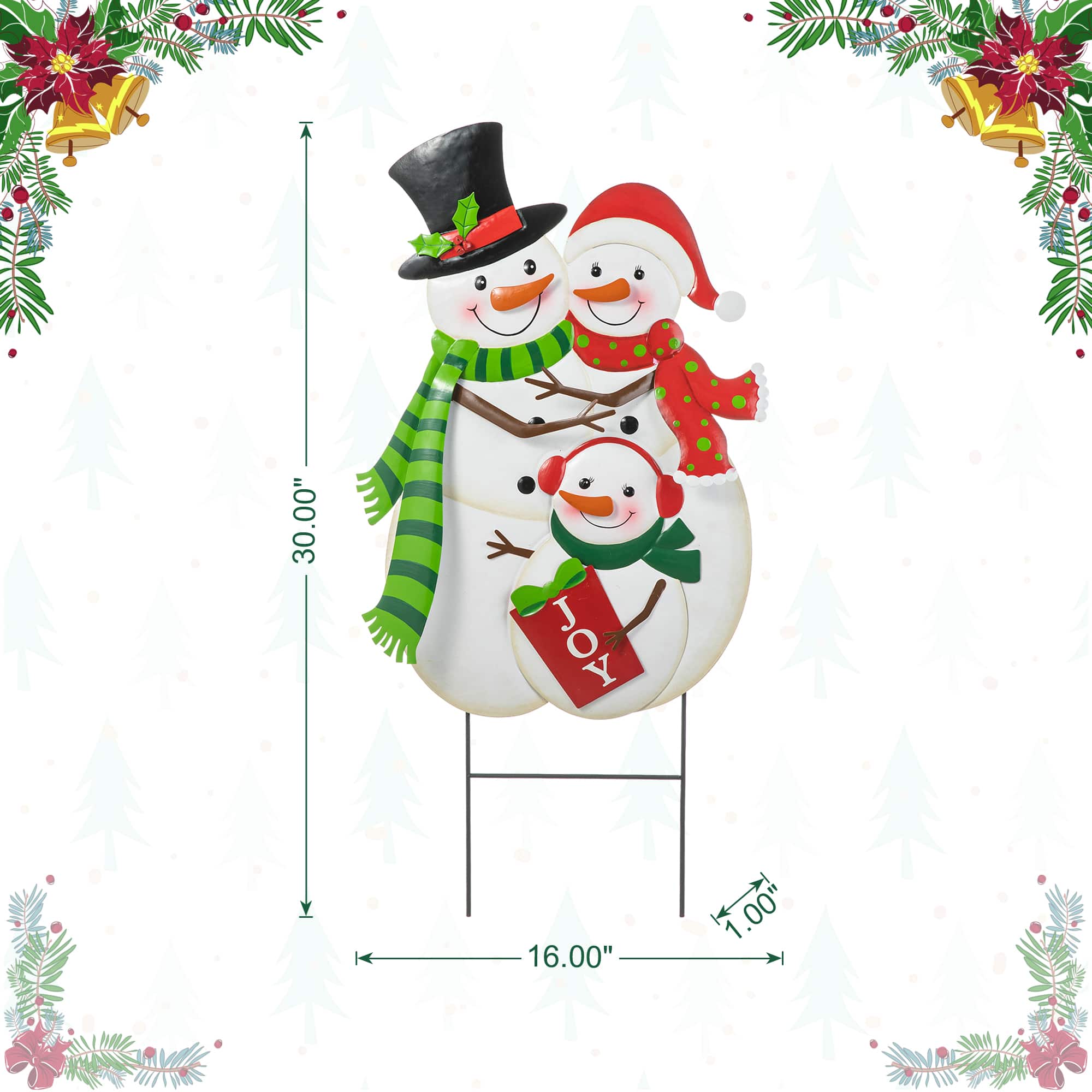 Glitzhome&#xAE; 2.5ft. Metal Snowman Family Yard Stake