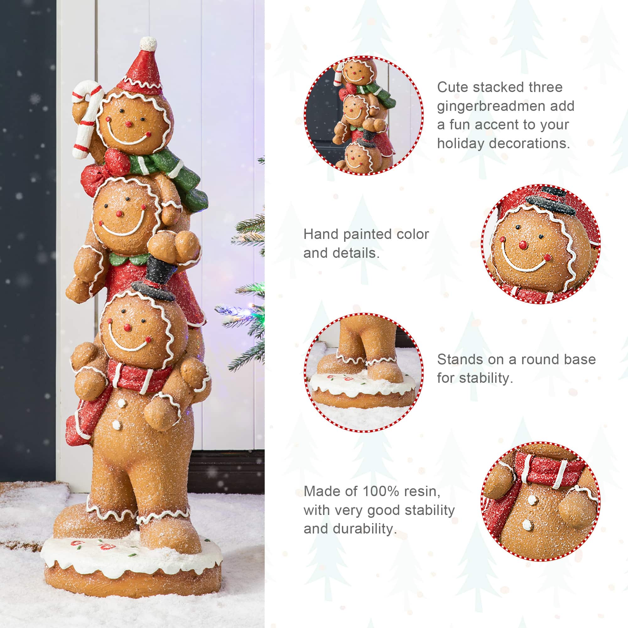 Glitzhome&#xAE; 29.25&#x22; Christmas Stacked Gingerbread Man Porch D&#xE9;cor