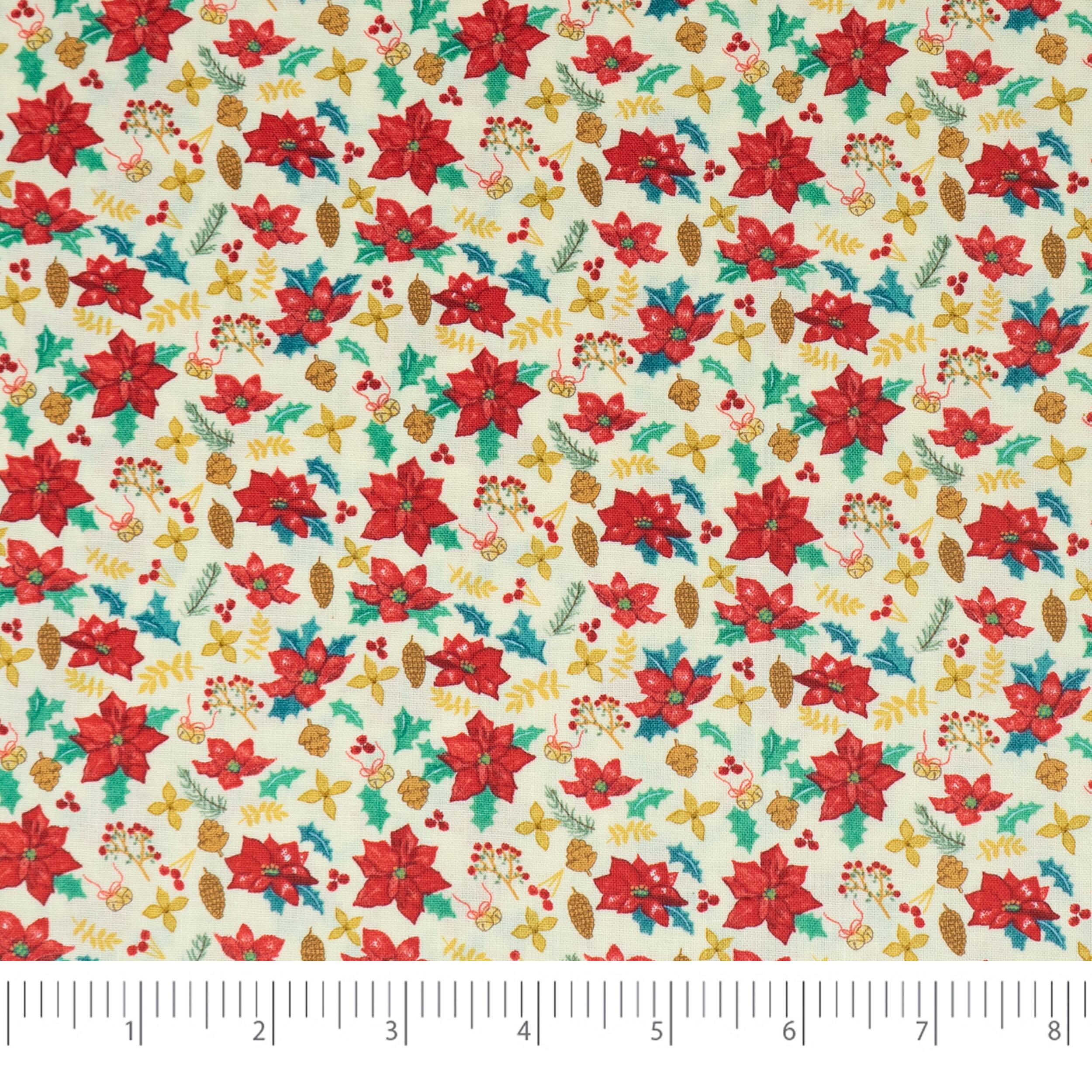 SINGER Christmas Holiday Nordic Poinsettia Cotton Fabric