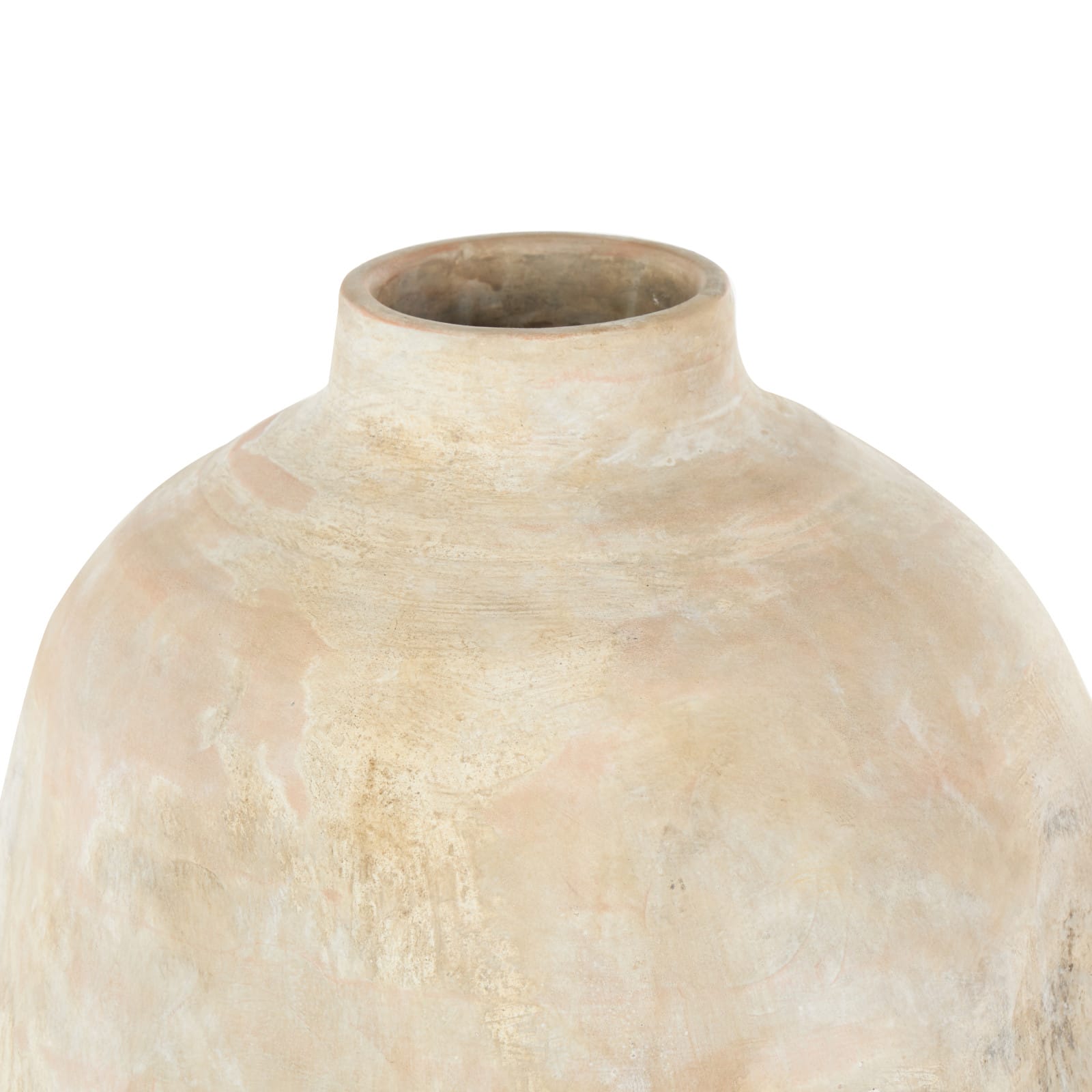 14.5" Beige & Shades of Pink Antique Wide Ceramic Vase
