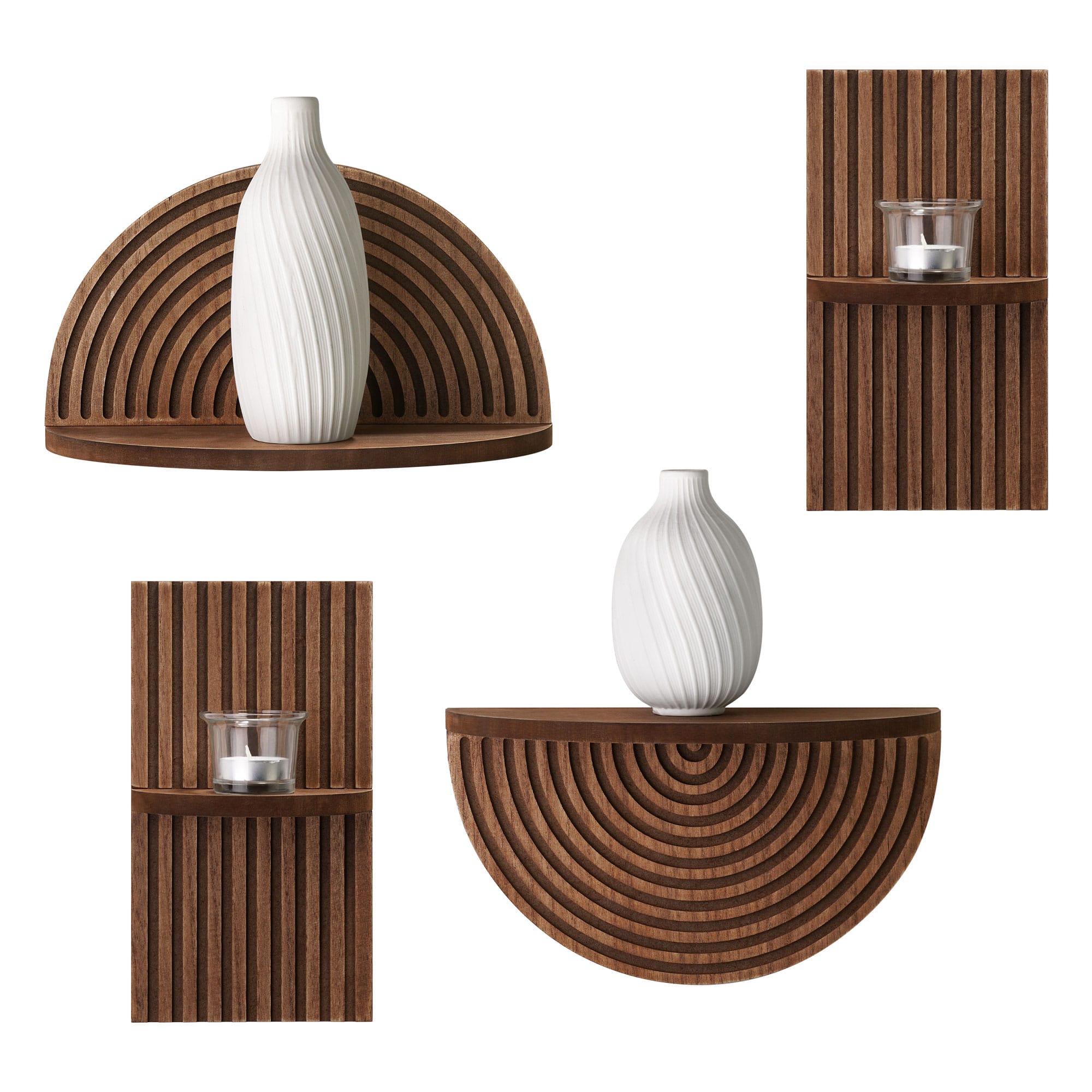 American Art Decor Half Circles Meet Right Angles 4-Piece Shelf Set - 10" x 5.5", 6.25" x 11.75"