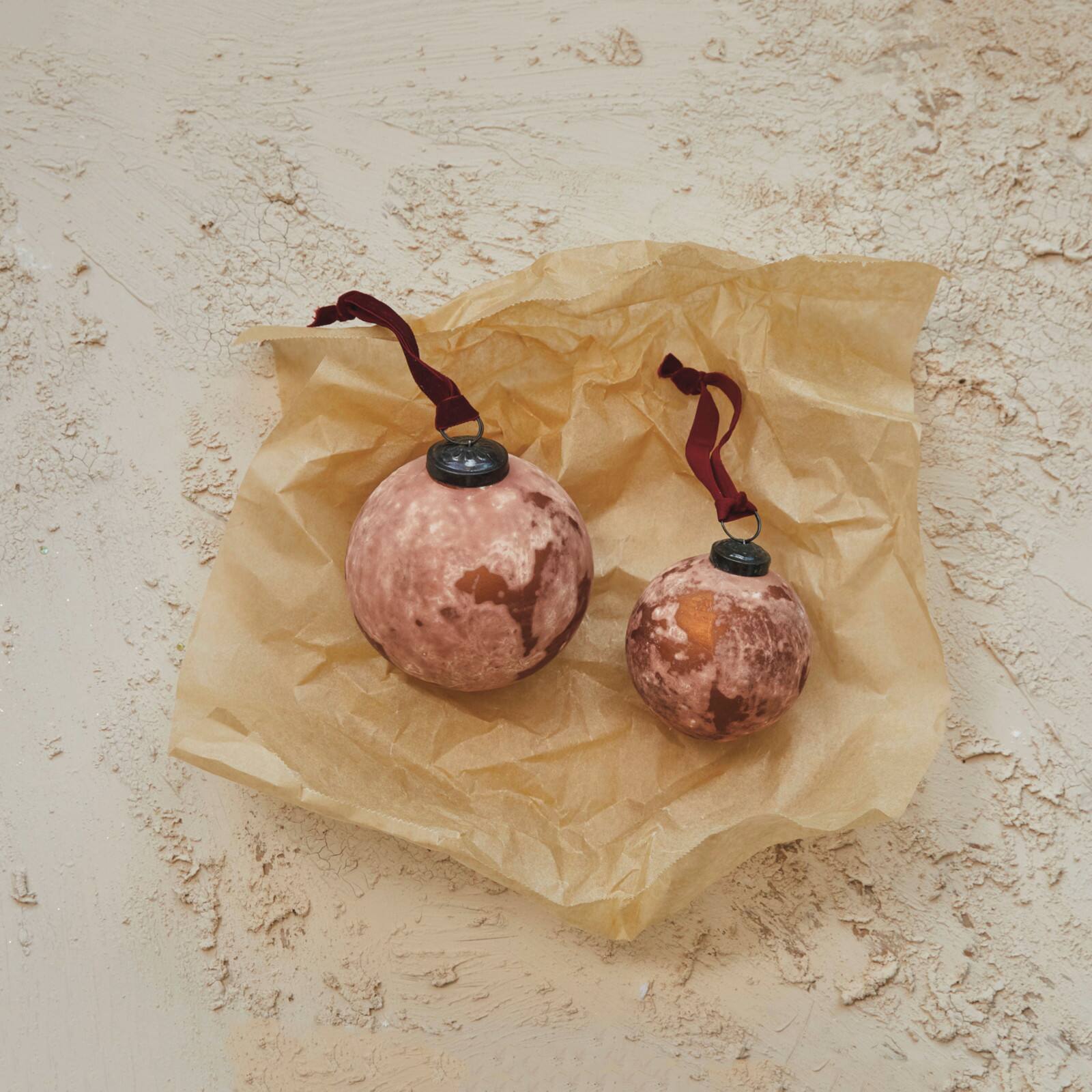 Hello Honey® 12 Pack 4" Frosted Berry Glass Ball Ornaments with Burgundy Velvet Ribbon