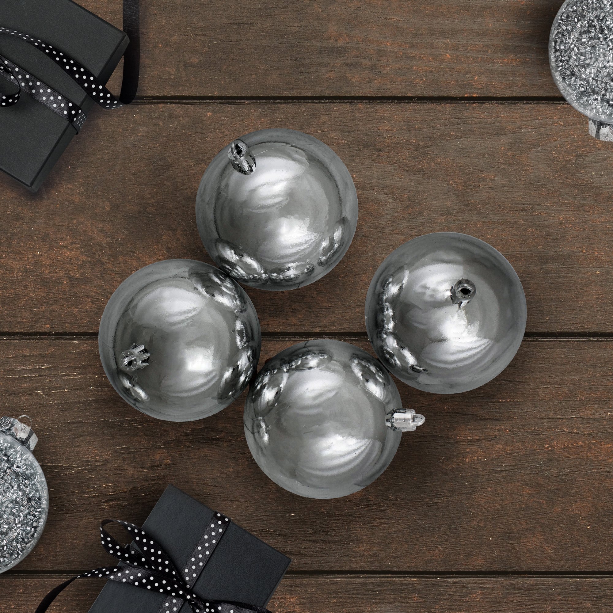 12ct. 4&#x22; Pewter Gray Shatterproof Shiny Christmas Ball Ornaments