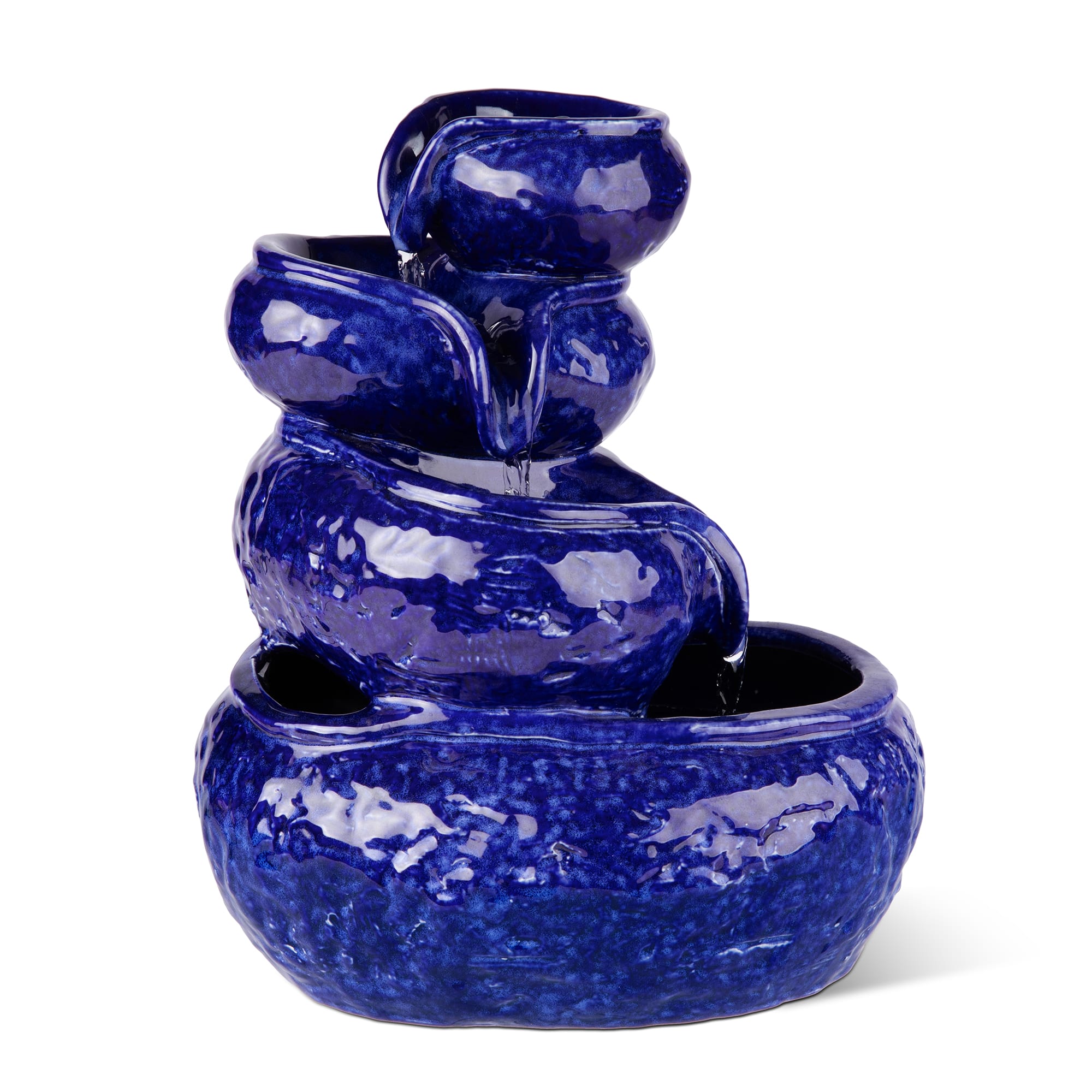 Glitzhome® 11.75" 4-Tier Cobalt Blue Tabletop Fountain with Pump